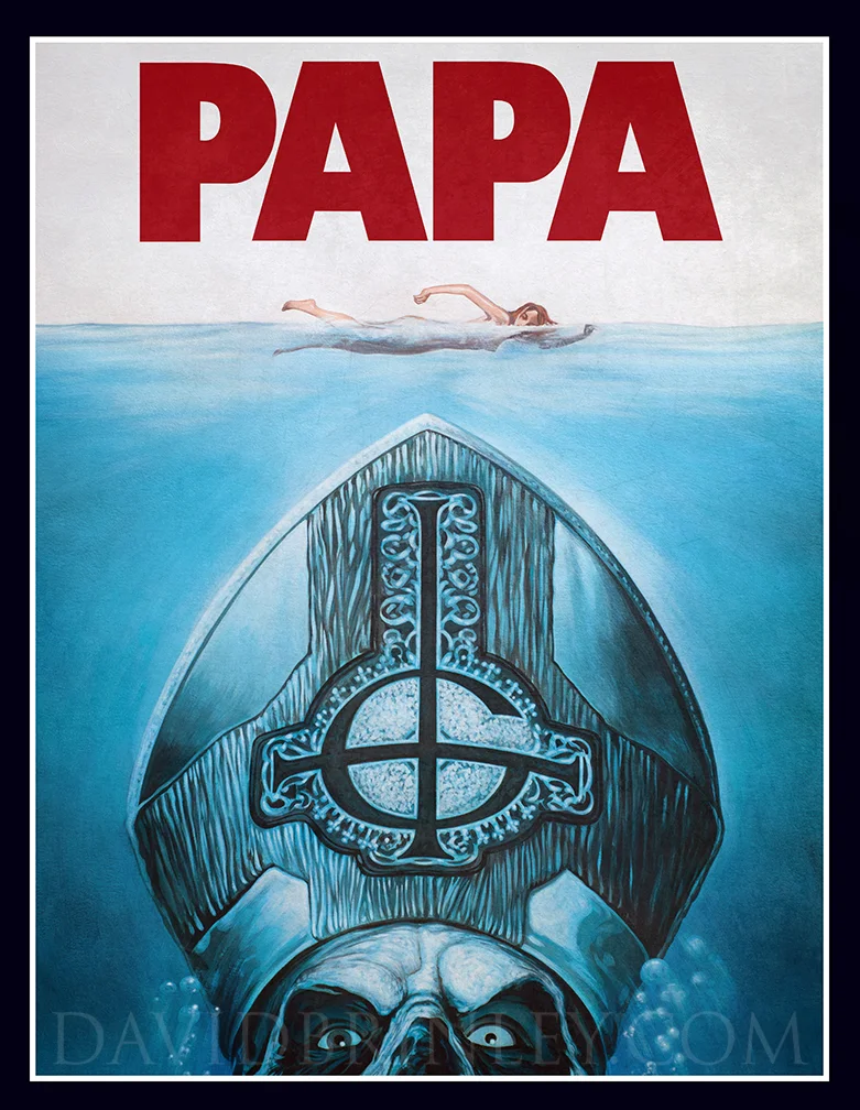 GHOST | PAPA JAWS Acrylic on paper and digital, October 2013 Official t-shirt and promo image
