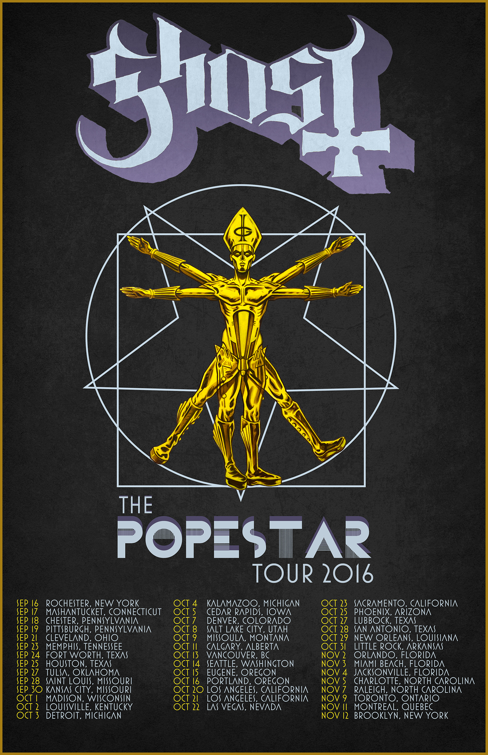 GHOST | Papa Vitruvius The Popestar Tour 2016 Acrylic on paper and digital Official promo poster
