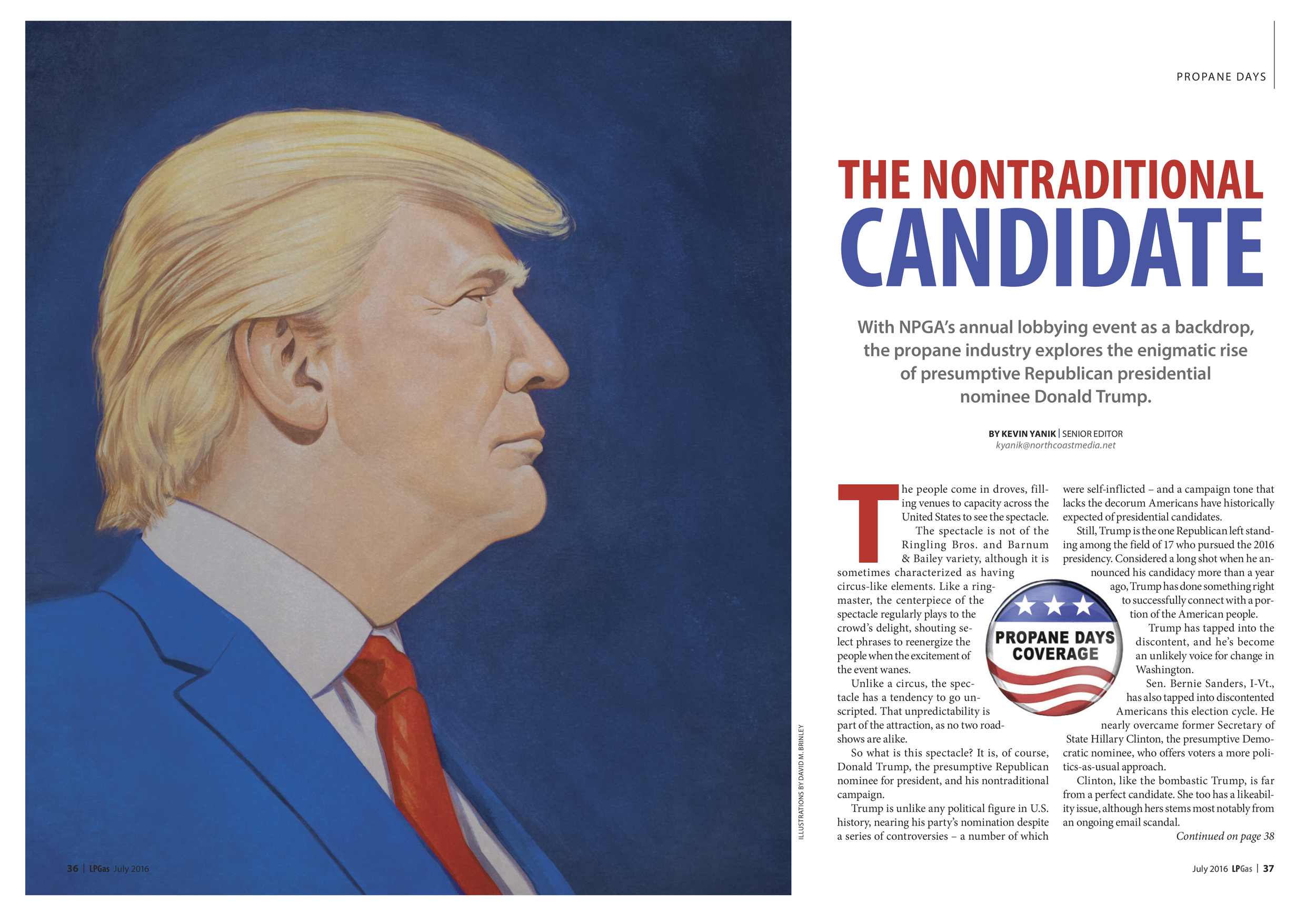   Donald Trump:&nbsp;The Nontraditional Candidate  &nbsp;| LPGas magazine July 2016 | What If?&nbsp;spread illustration  