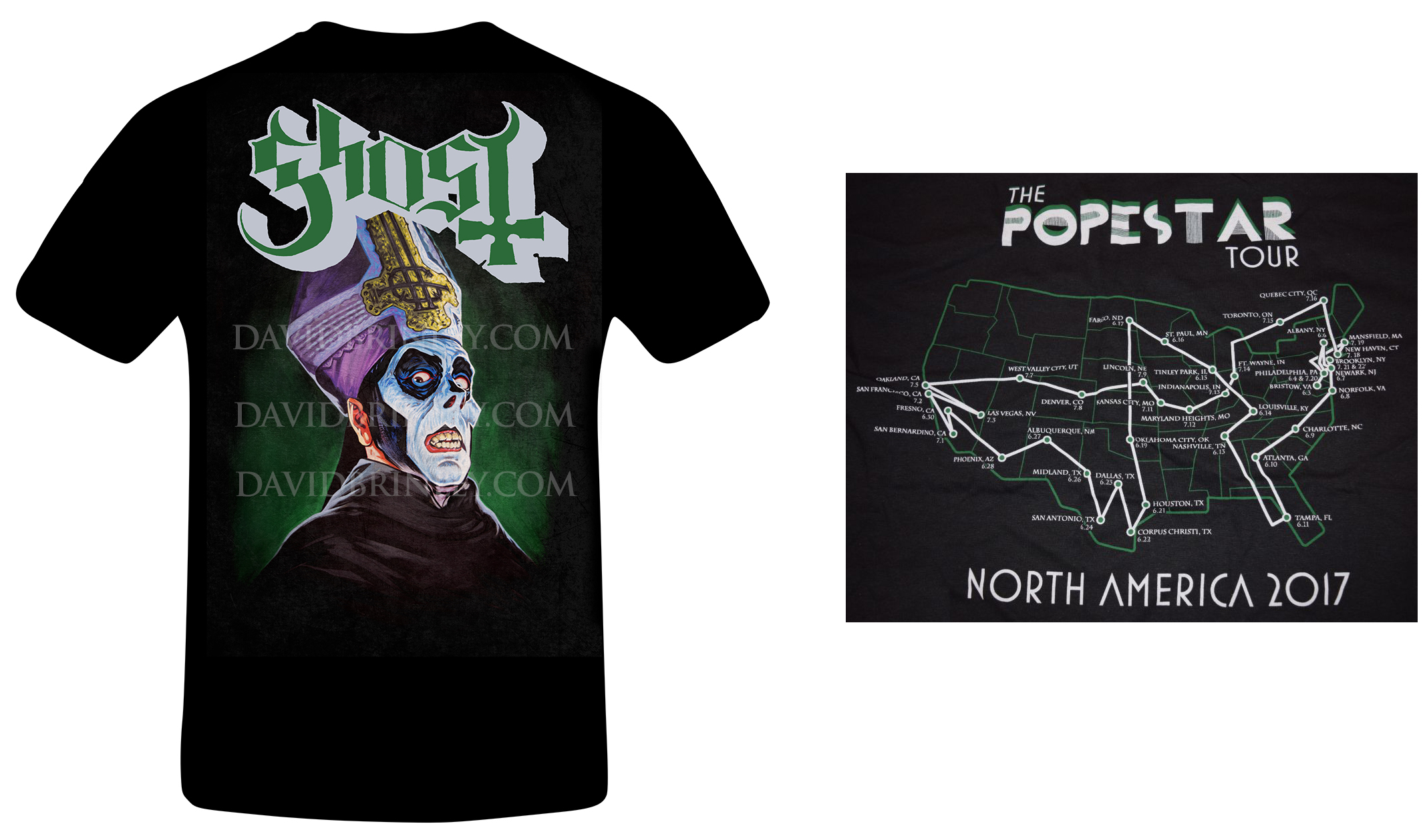   GHOST |&nbsp;Official 'Popera' t-shirt 2017    2017 Popestar USA/Iron Maiden Tour     Acrylic on paper and digital  