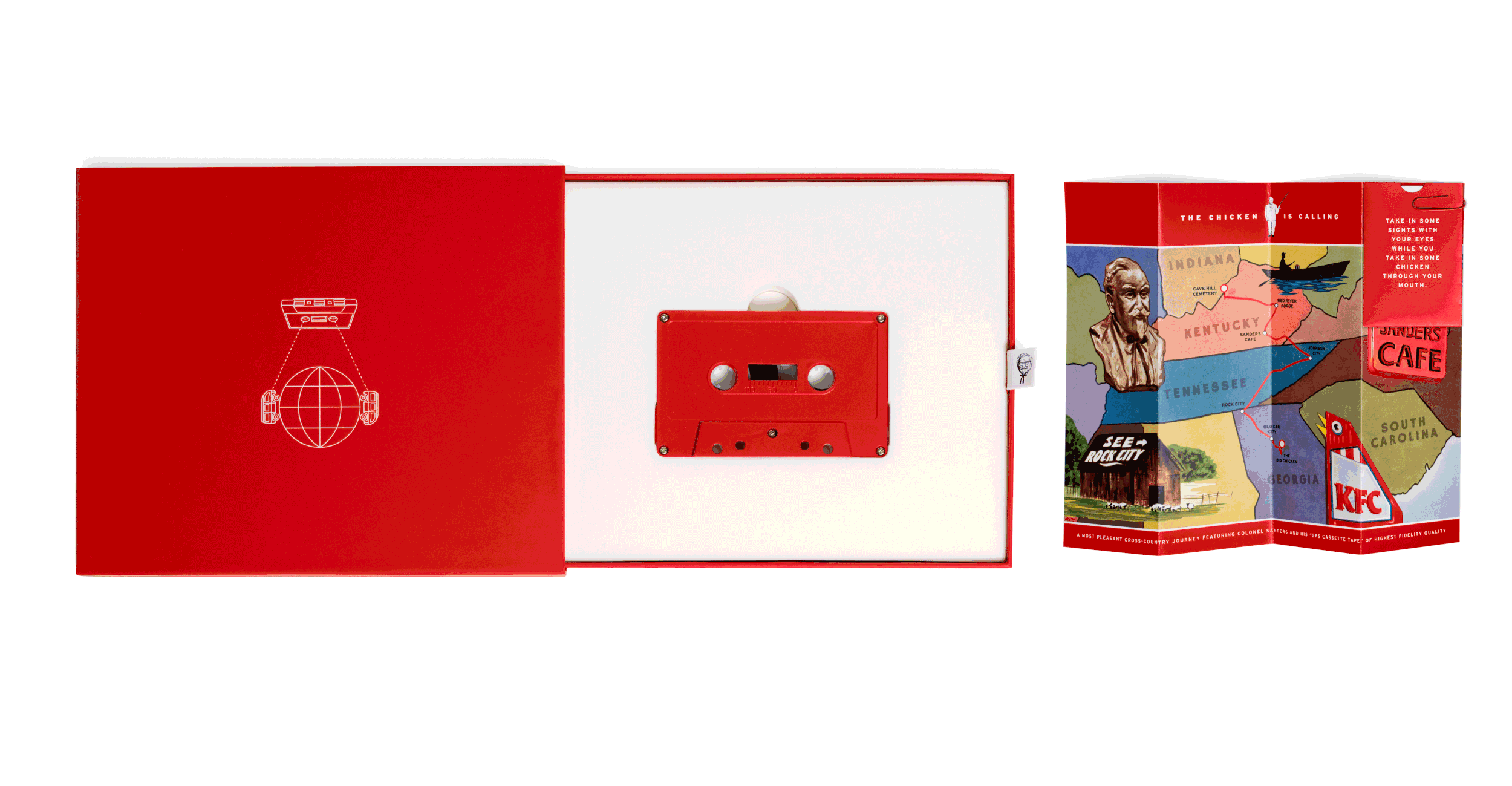 KFC GPS Cassette tape | Wieden + Kennedy (Portland) | 2017 http://www.wk.com/campaign/gps_cassette_tapes