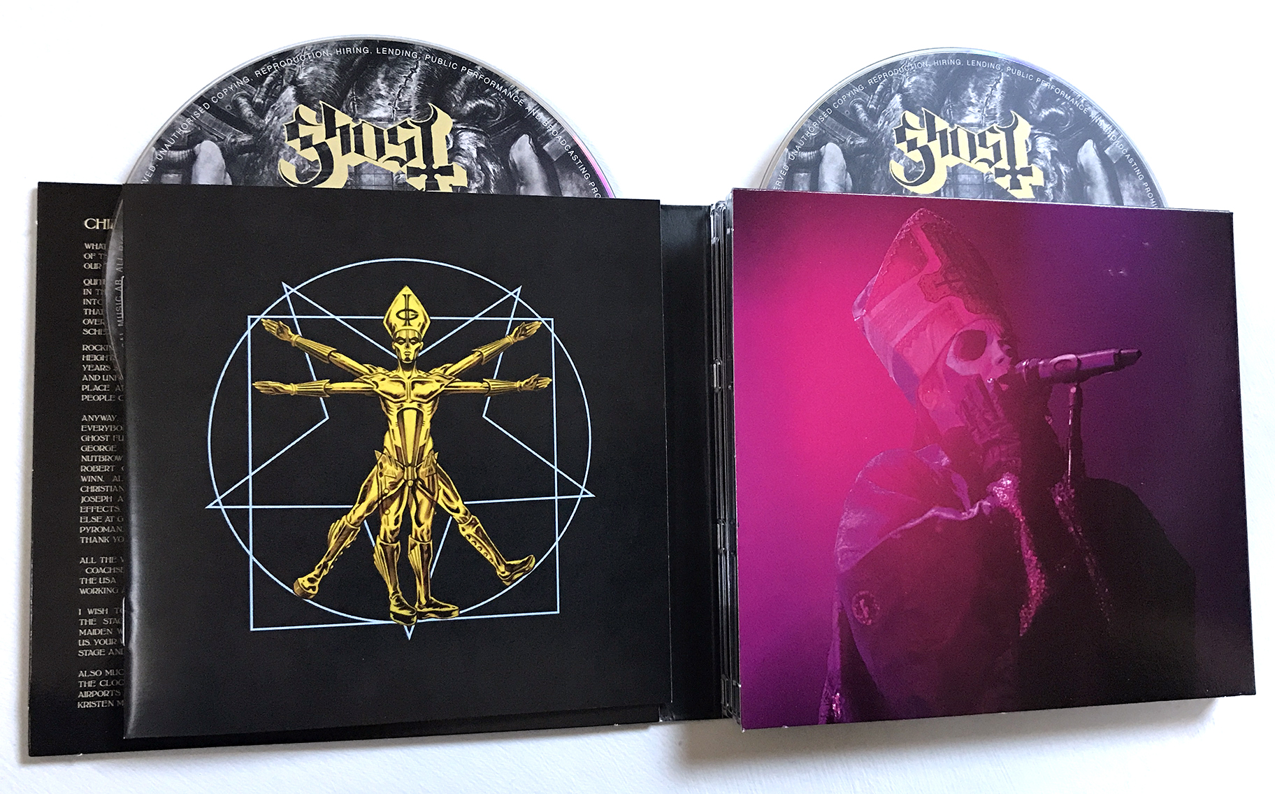   GHOST |&nbsp;Official Ceremony and Devotion CD | 2018    'Vitruvian Papa CD booklet cover     Scandinavia only, limited edition (digipack - 3000 copies)    Acrylic on paper and digital  