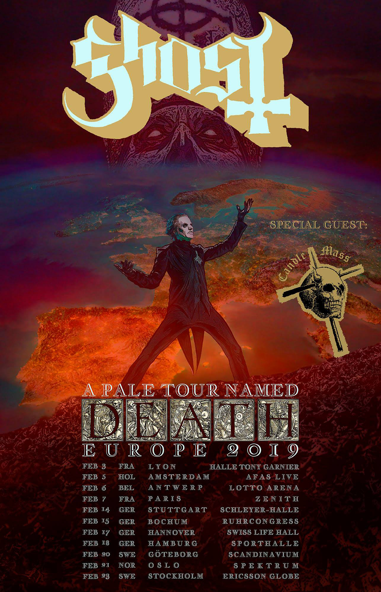   GHOST | A Pale Tour Named Death Official EU Tour poster   David M. Brinley | Illustrator Designer  Acrylic and Digital 