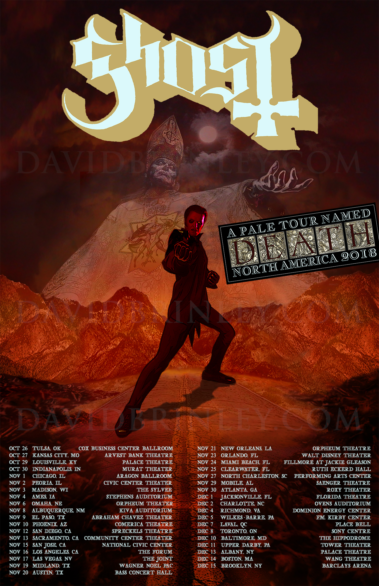 GHOST | A Pale Tour Named Death USA Tour 2018 Official poster David M. Brinley | Illustrator Designer Acrylic and Digital