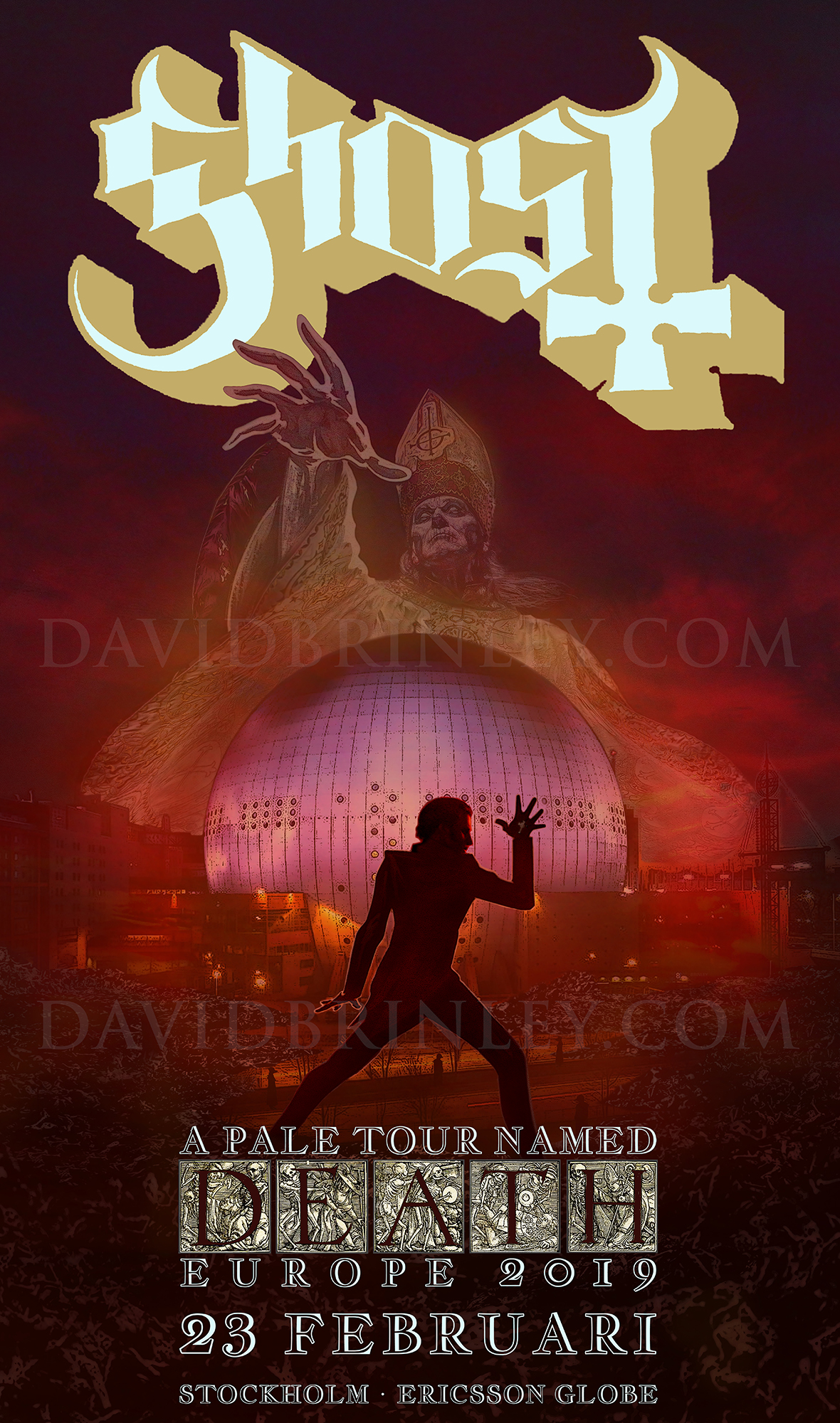 GHOST | Stockholm Sweden Ericsson Globe | February 23, 2019 A Pale Tour Named Death Official poster David M. Brinley | Illustrator Designer Acrylic and Digital