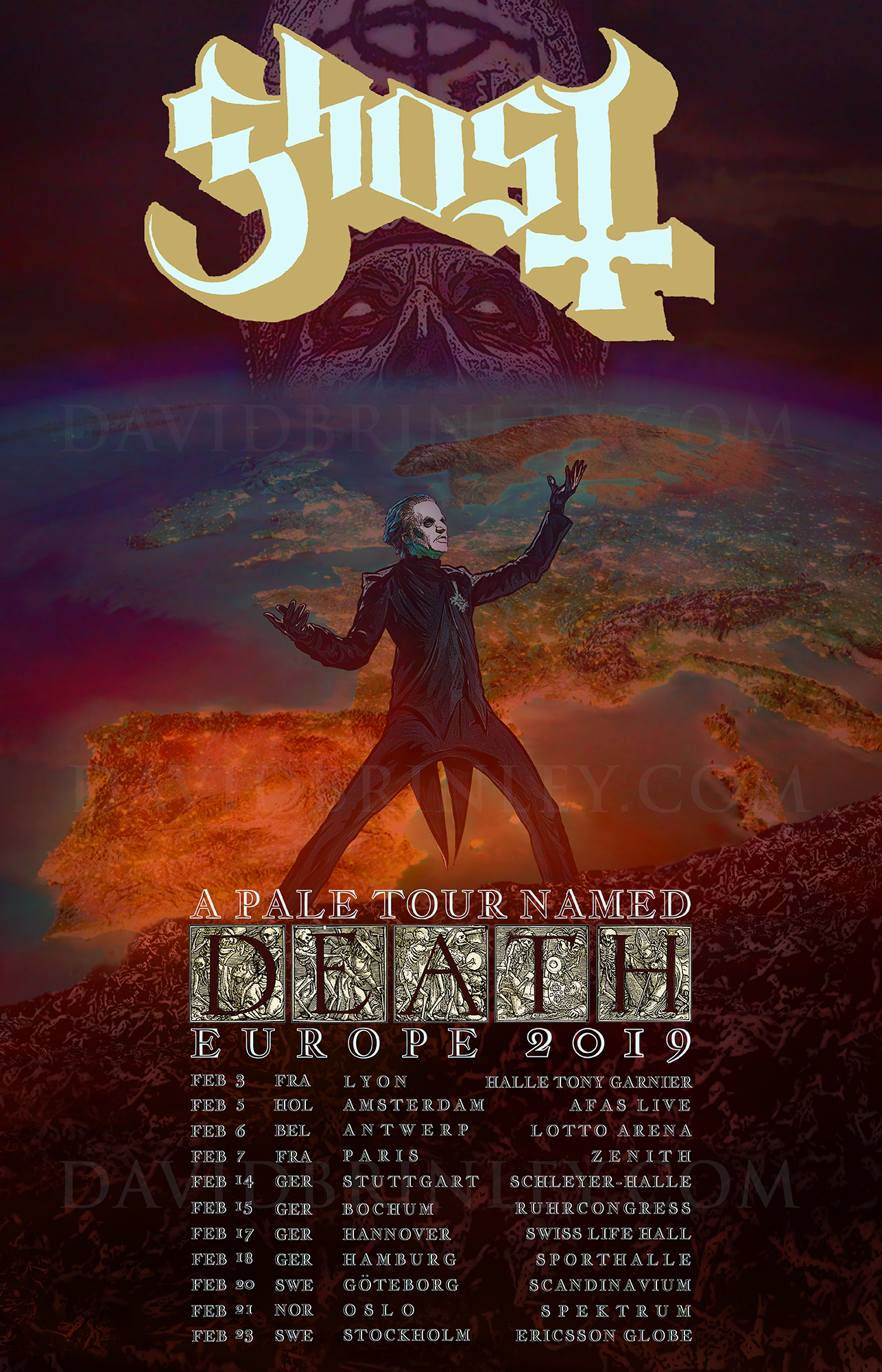   GHOST | A Pale Tour Named Death Official EU Tour poster    David M. Brinley | Illustrator Designer  Acrylic and Digital 