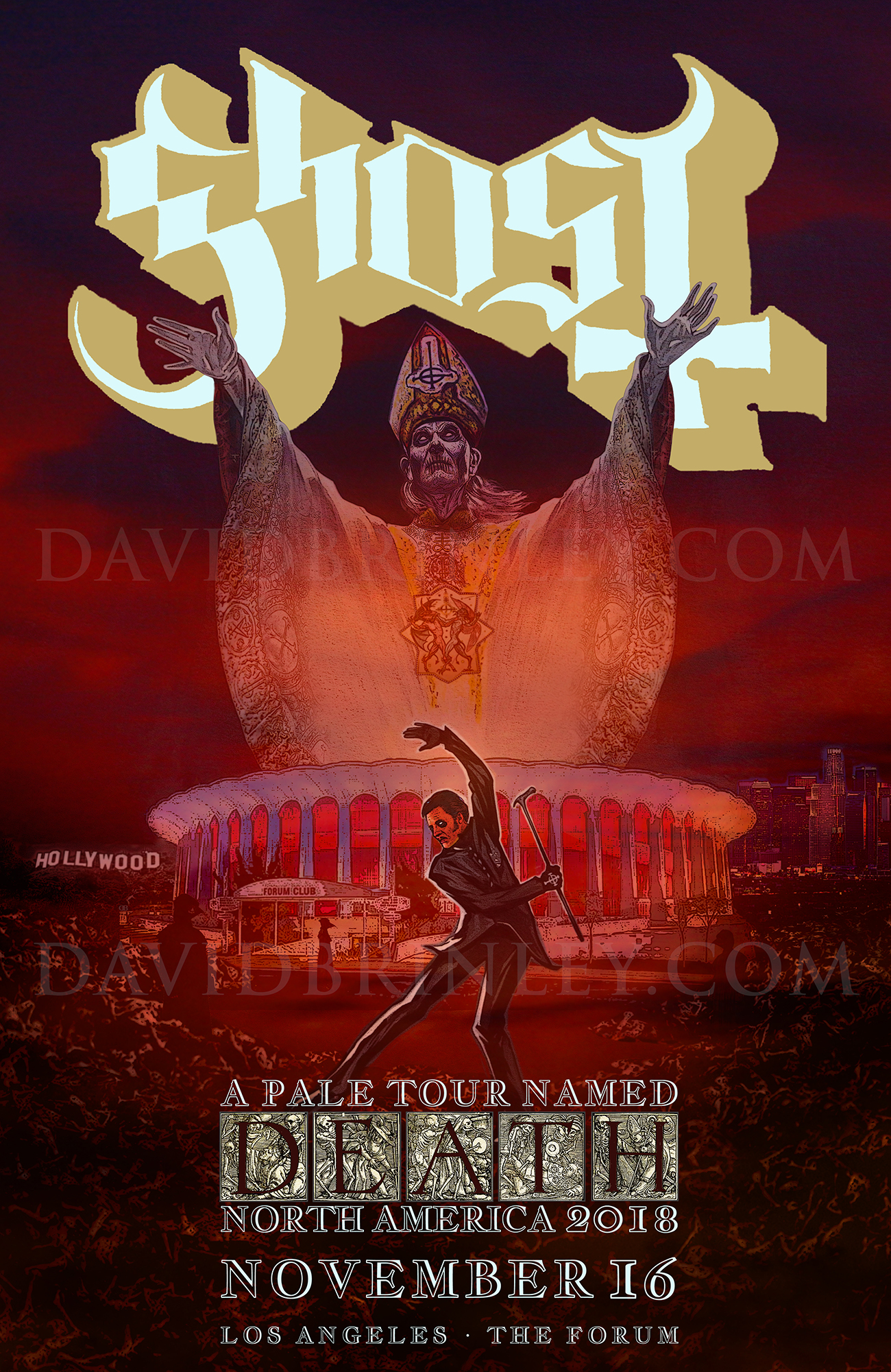   GHOST | Los Angeles Forum | November 16, 2018   A Pale Tour Named Death Official poster  David M. Brinley | Illustrator Designer  Acrylic and Digital 