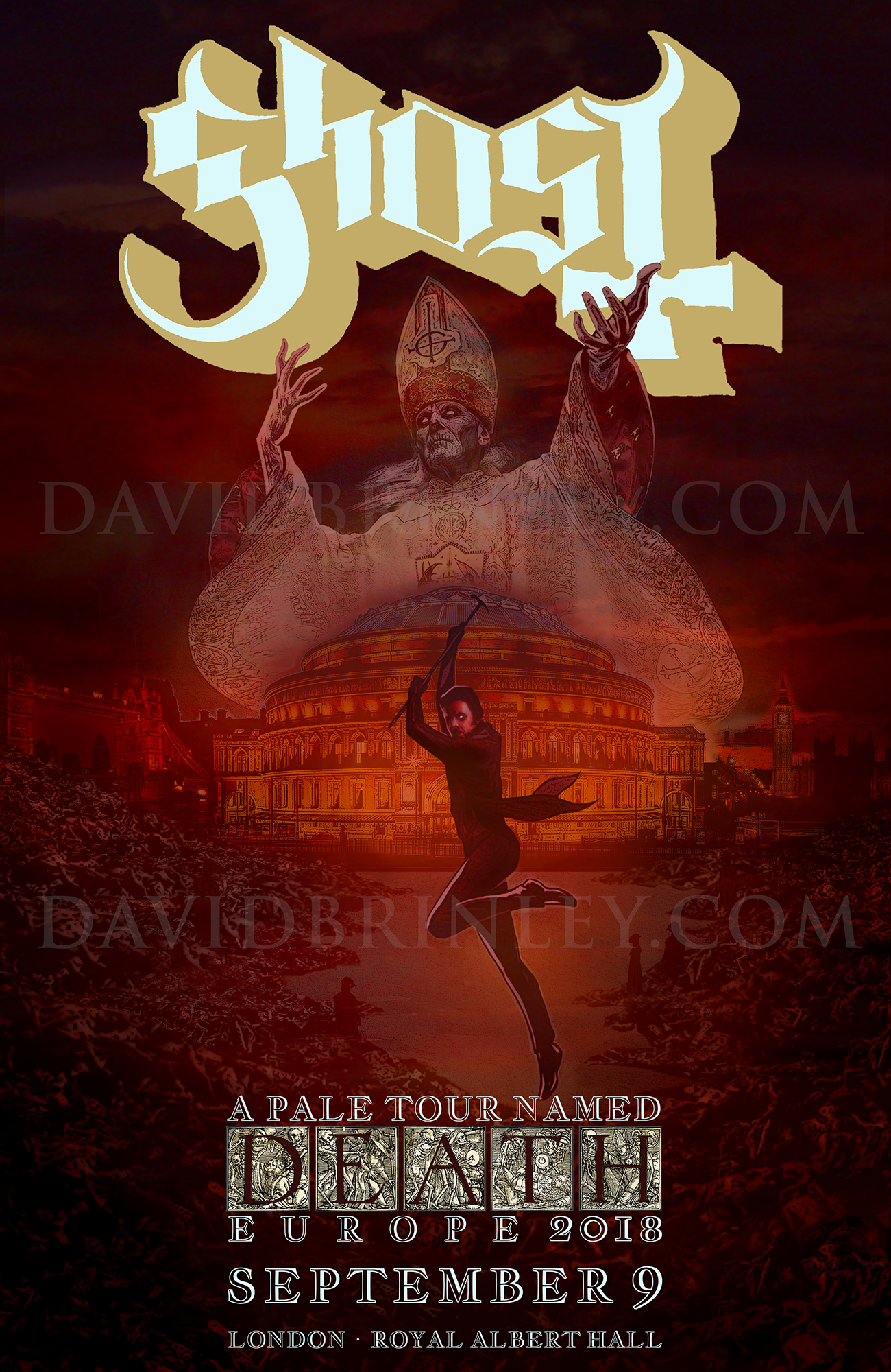   GHOST | Royal Albert Hall | September 9, 2018   A Pale Tour Named Death Official poster  David M. Brinley | Illustrator Designer  Acrylic and Digital 