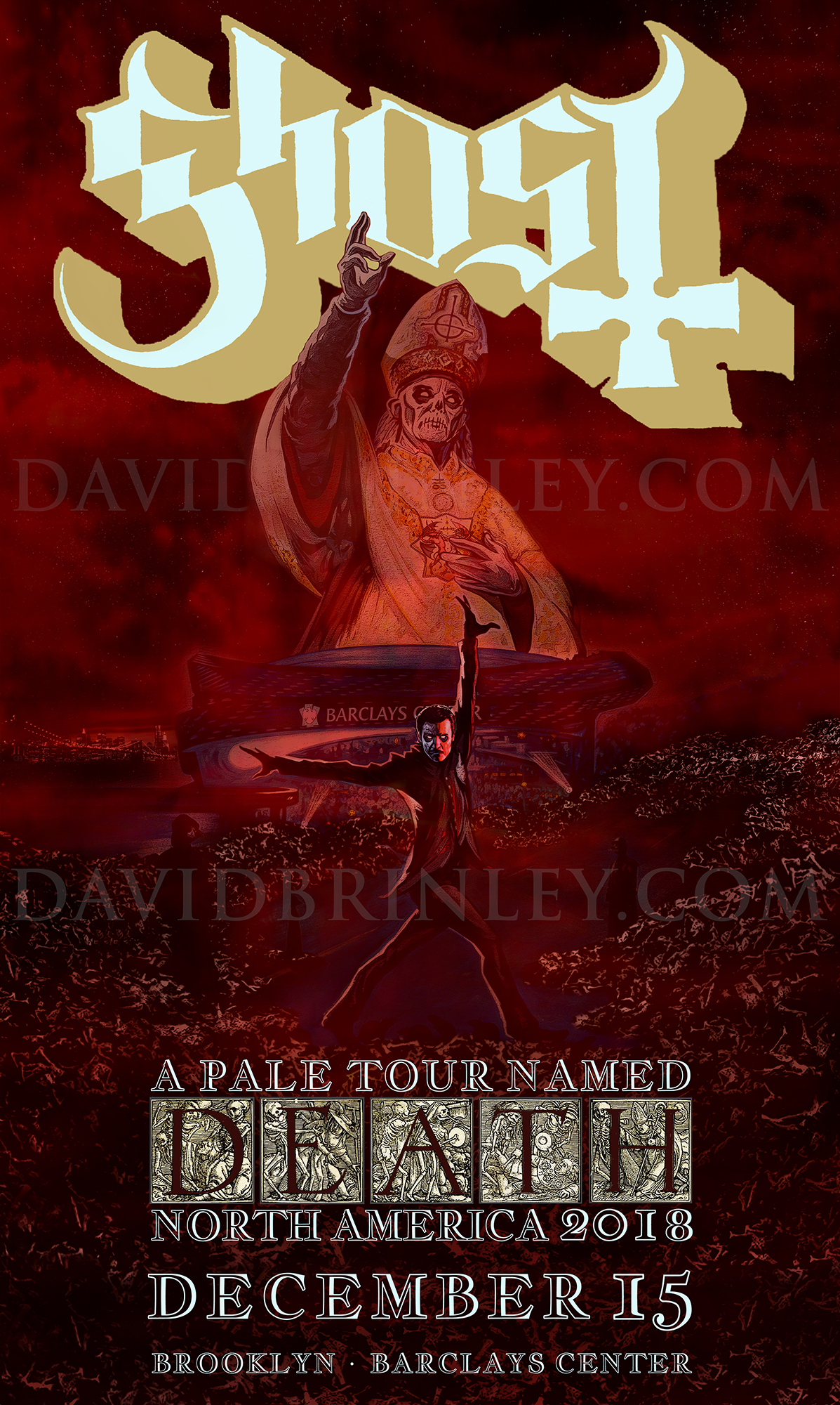 GHOST | Brooklyn Barclays Center | December 15, 2018 A Pale Tour Named Death Official poster David M. Brinley | Illustrator Designer Acrylic and Digital