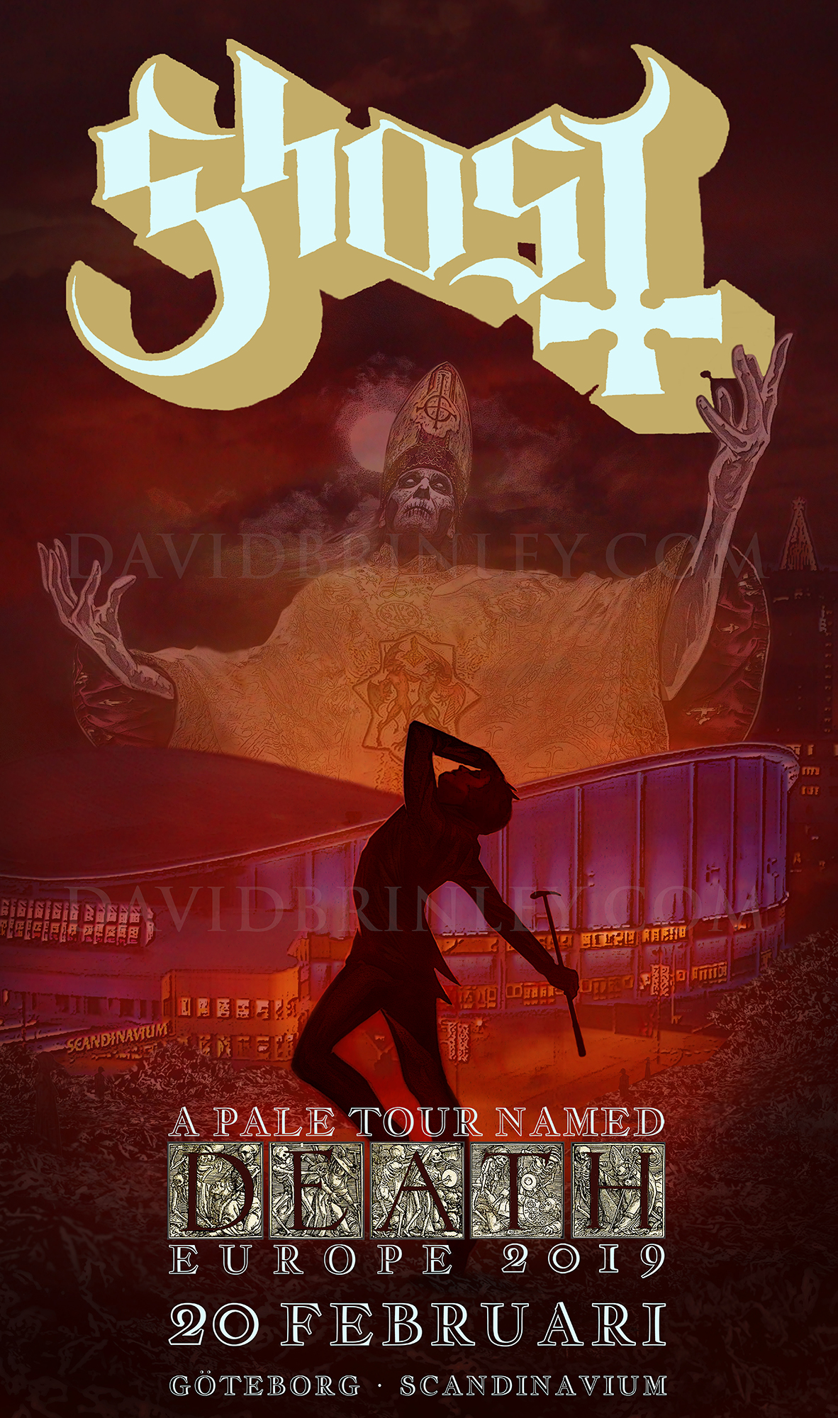 GHOST | Gothenburg Sweden Scandinavium | February 20, 2019 A Pale Tour Named Death Official poster David M. Brinley | Illustrator Designer Acrylic and Digital