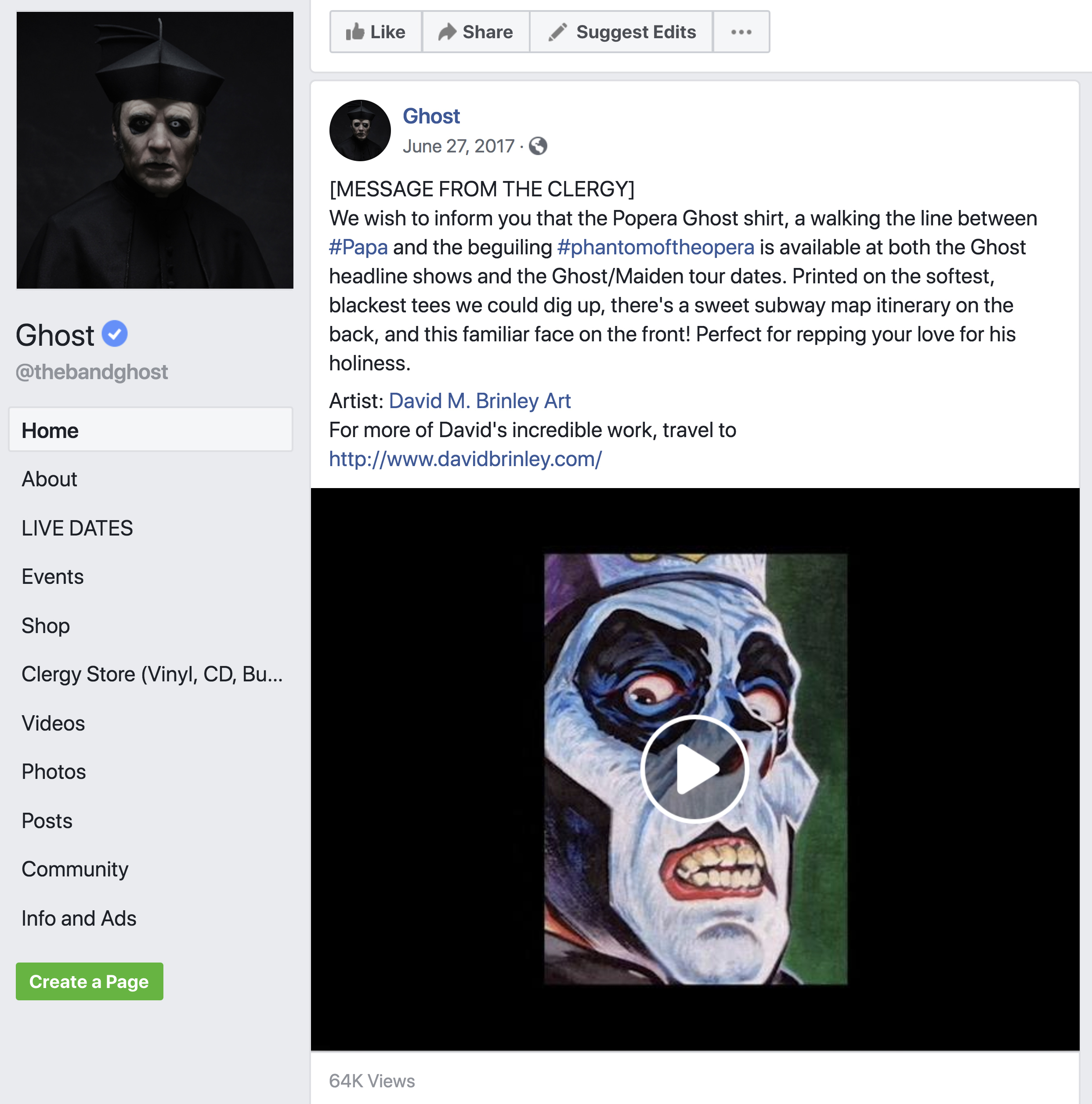   GHOST | Official Facebook post   David M. Brinley Illustration and Design 