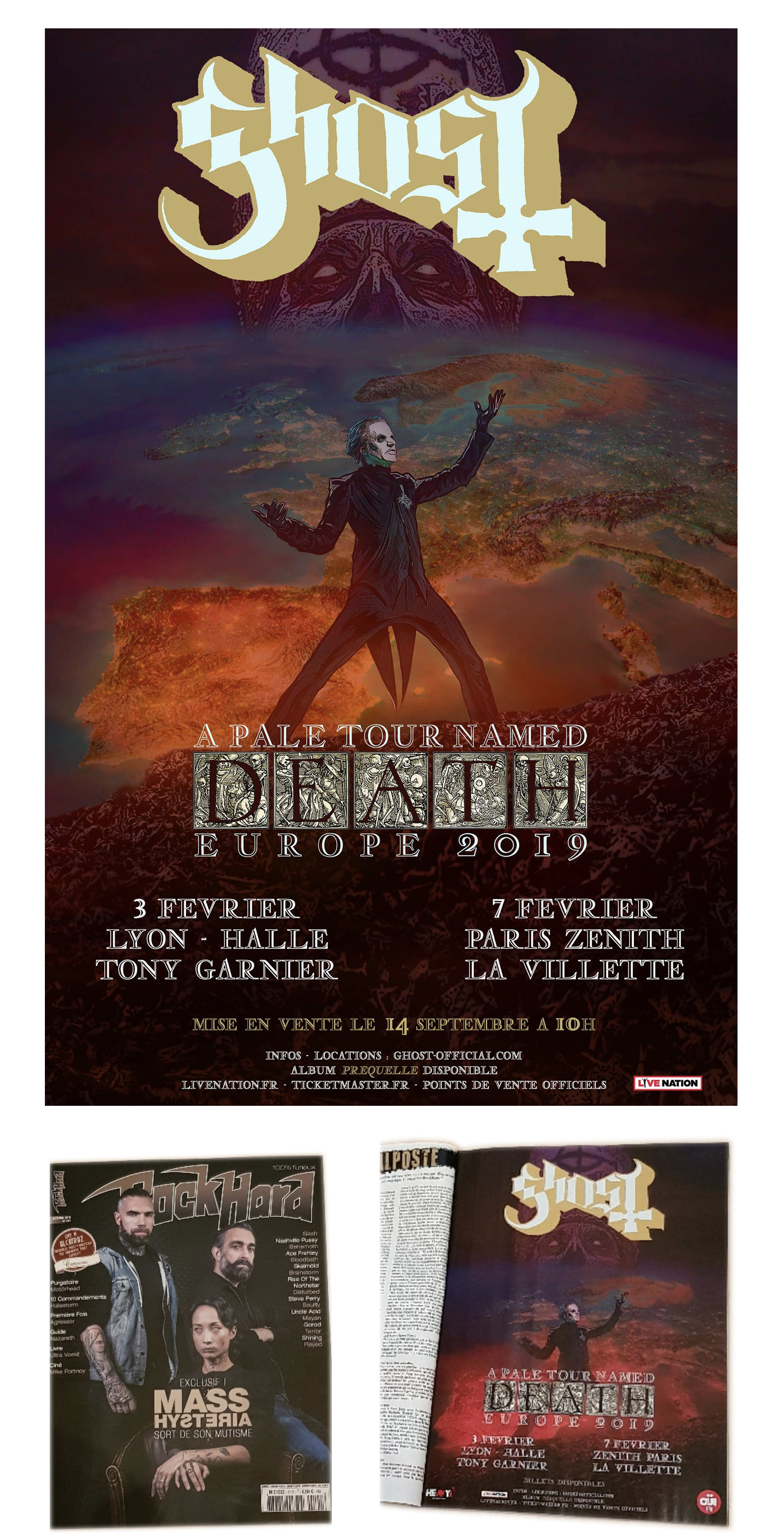   GHOST | A Pale Tour named Death 2019 France poster |    Rock Hard France magazine advert | October 2018 (issue #191)   Official concert promo  