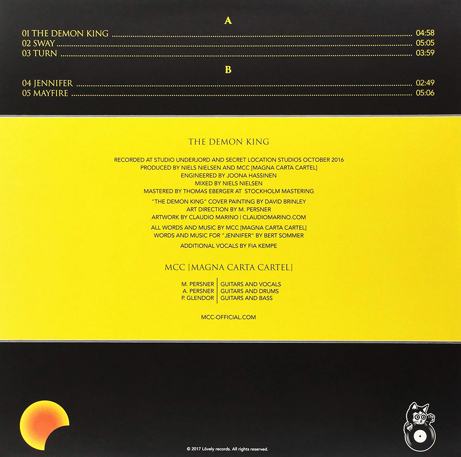 Magna Carta Cartel The Demon King EP back cover credits (2017) Lövely Records (Sweden)