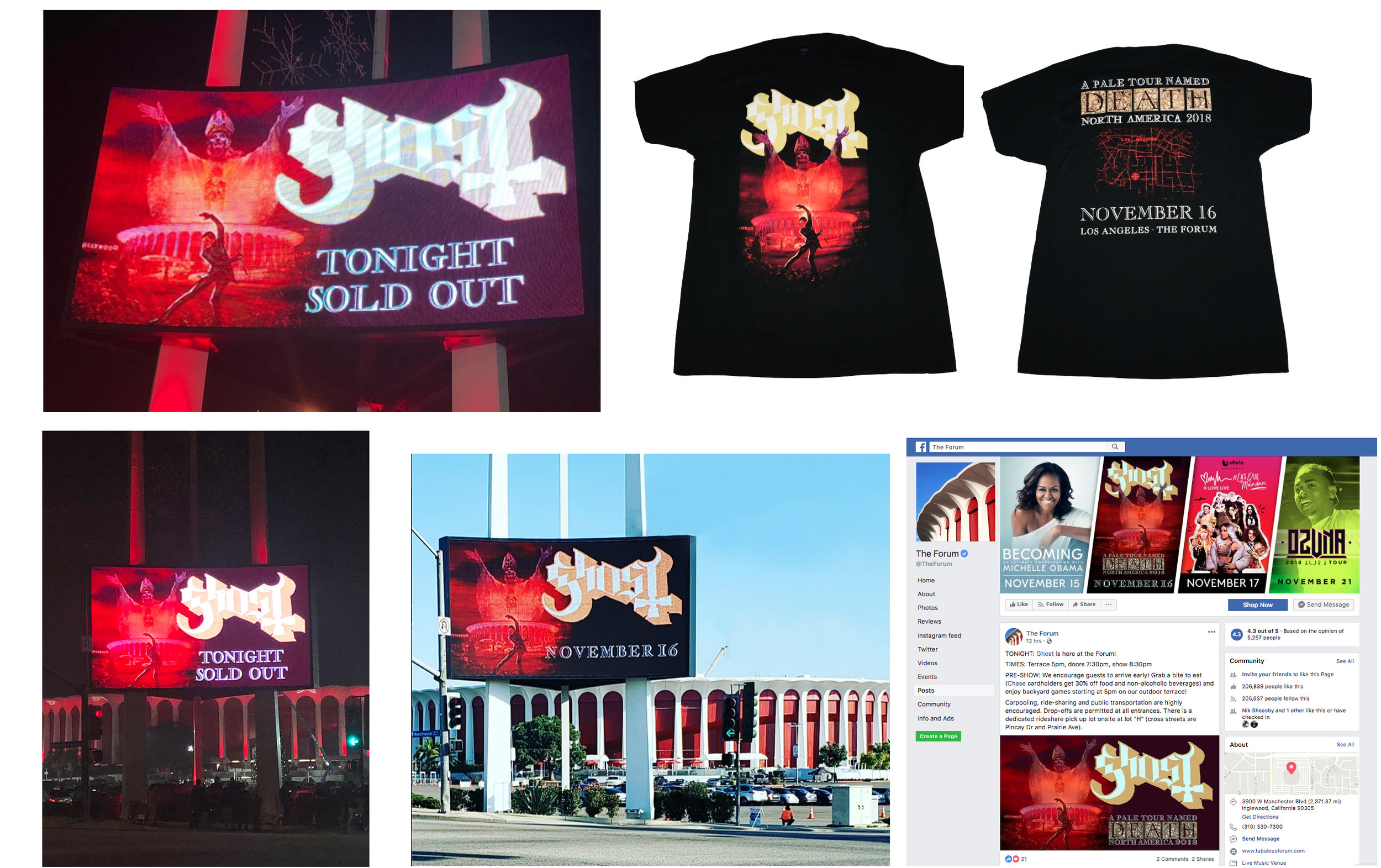   GHOST | Los Angeles Forum | November 16, 2018   Official limited edition concert t-shirt and billboard/marquee graphics     