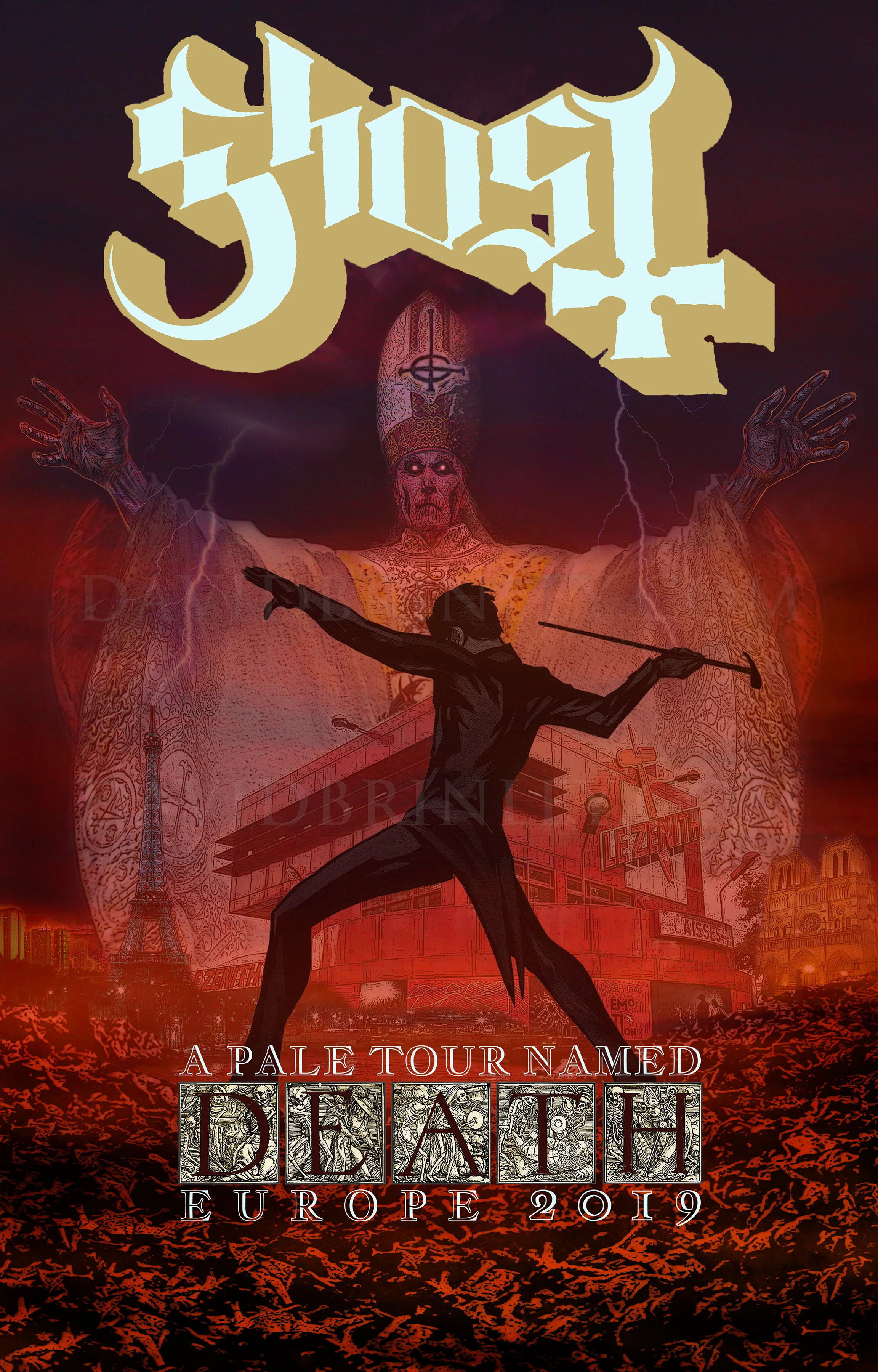 GHOST | Le Zenith Paris, France | February 7, 2019 A Pale Tour Named Death Official poster David M. Brinley | Illustrator Designer Acrylic and Digital