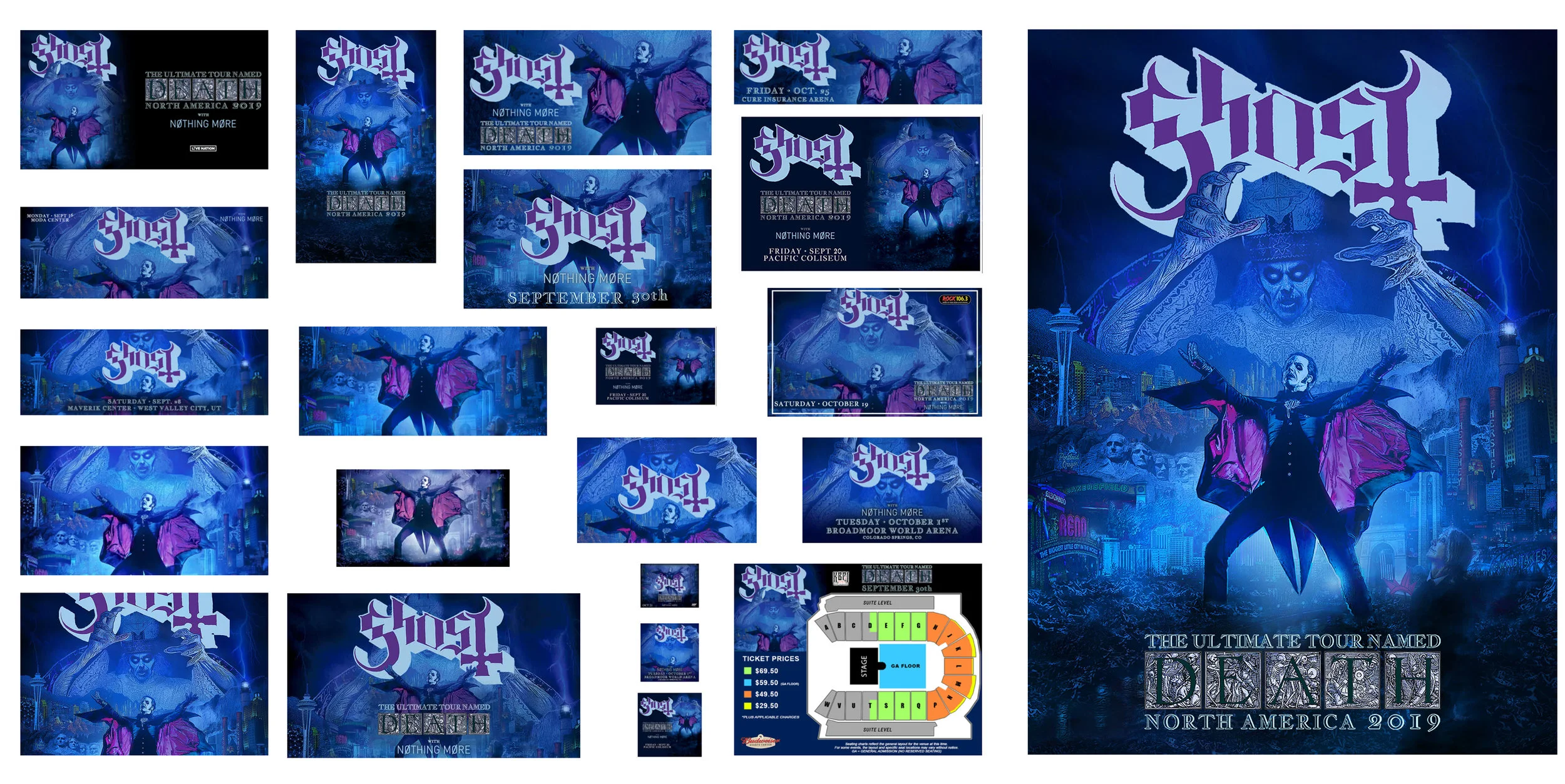 GHOST | The Ultimate Tour Named Death | North America 2019 Acrylic and digital various web banners created by venues