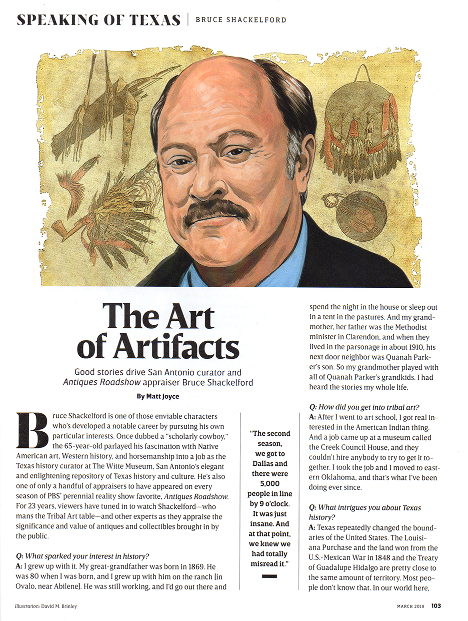   Bruce Shackelford, expert in Tribal Arts  | Texas Highways magazine | March 2019  