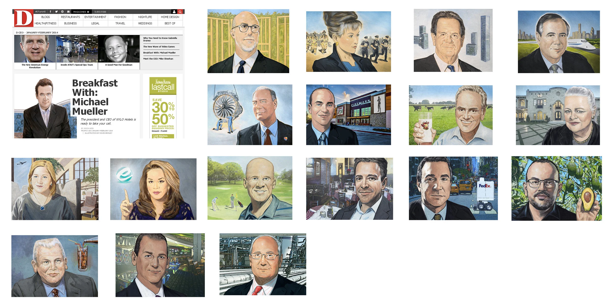 DCEO magazine (Dallas) | monthly portraits 2018-19 Acrylic and Digital