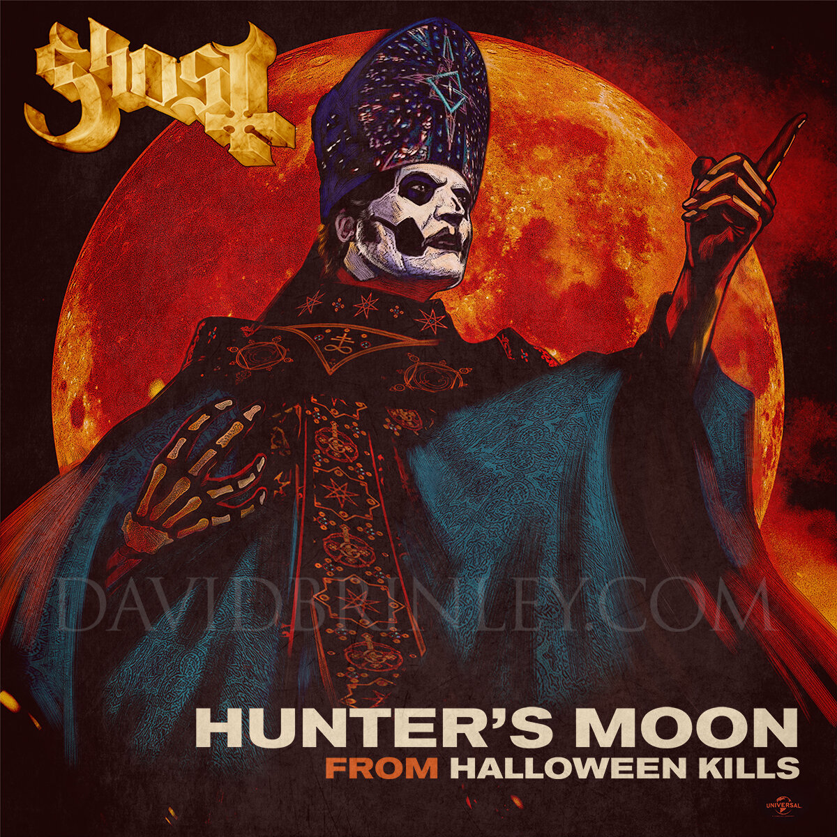   GHOST |  Hunter’s Moon   |  vinyl 7” single cover |  from the  Halloween Kills  movie soundtrack   Acrylic and digital 