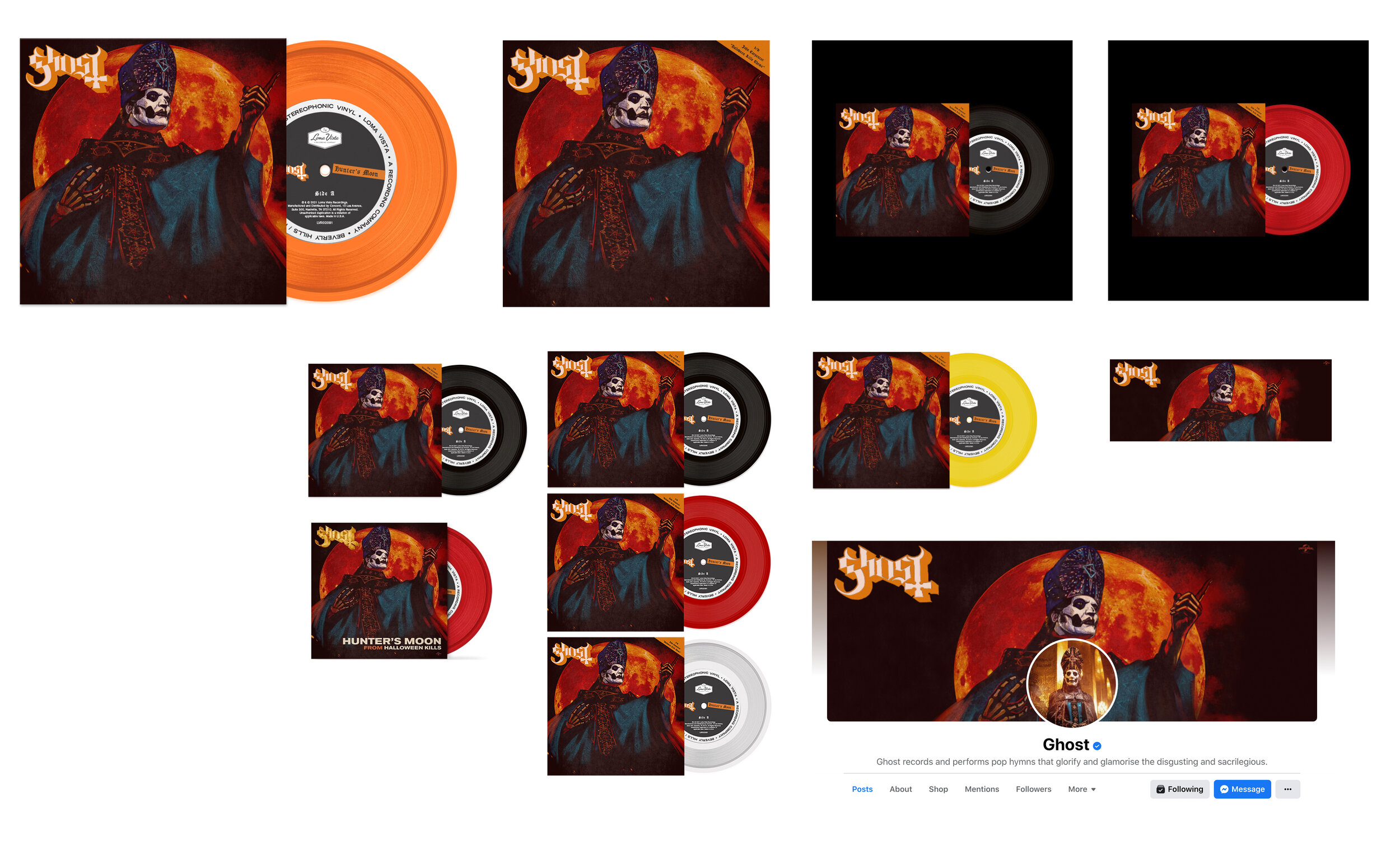   GHOST |   Hunter’s Moon   | various color vinyl 7” singles |  from the  Halloween Kills  movie soundtrack   Acrylic and digital 