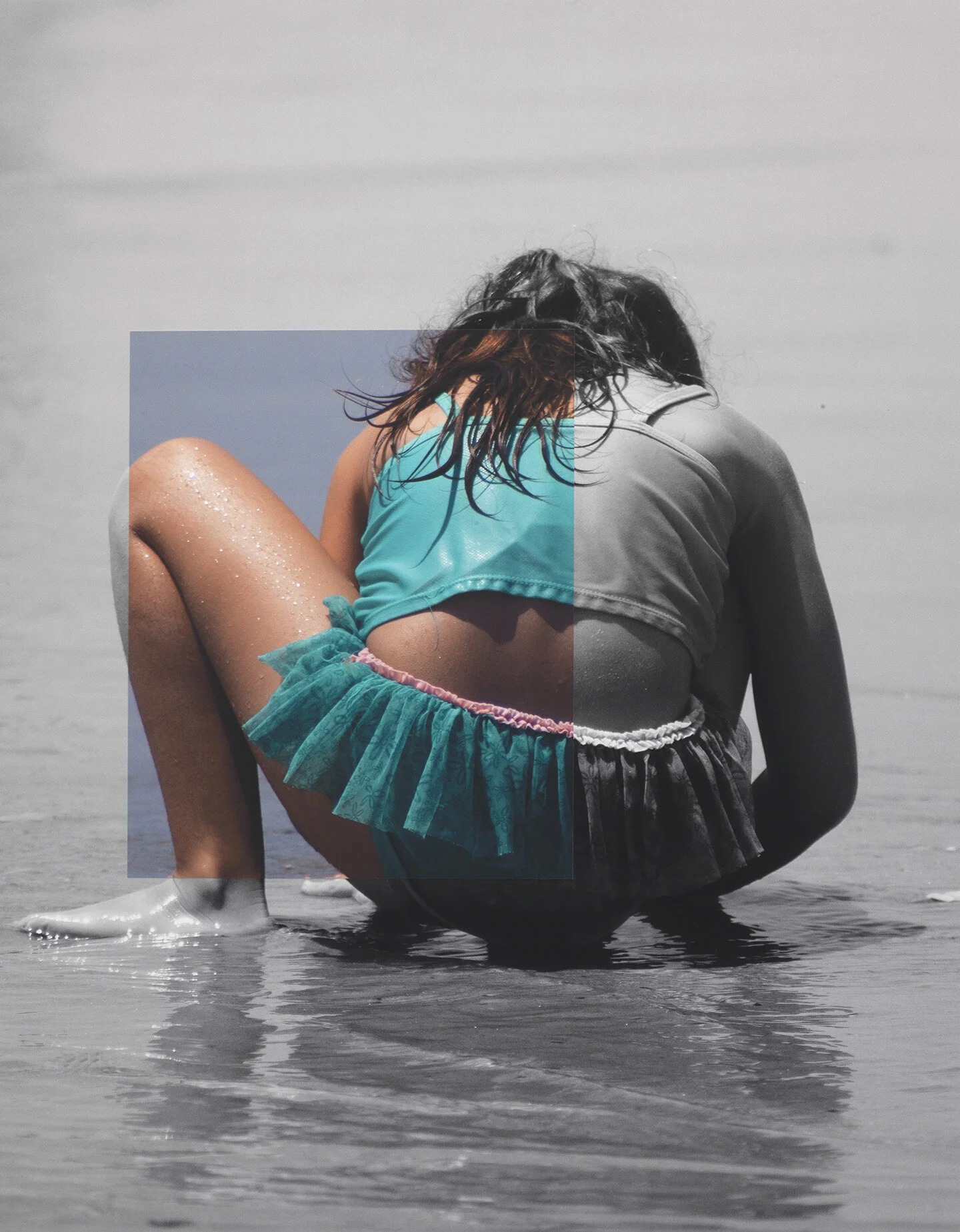 Crouching Girl / Blow Up, 2019, 2 Archival Inkjet Prints Layered, 50" x 40" 