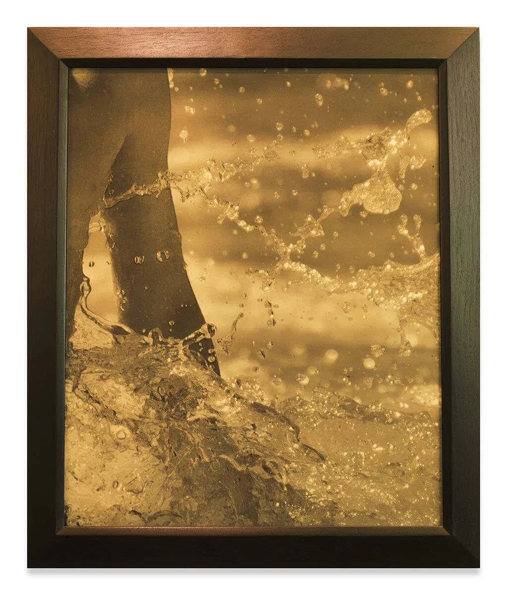  Goldtones / Boy in Wave, 2021, Plexiglass with 24 carat gold leaf, 23.5" x 19.5"   