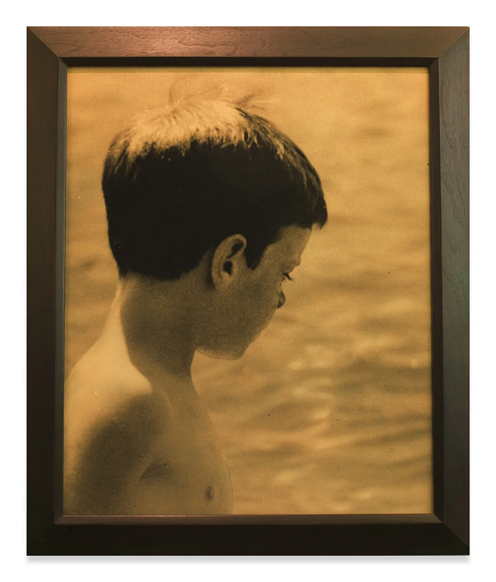  Goldtones / Boy Looking, 2021, Plexiglass with 24 carat gold leaf, 23.5" x 19.5"   