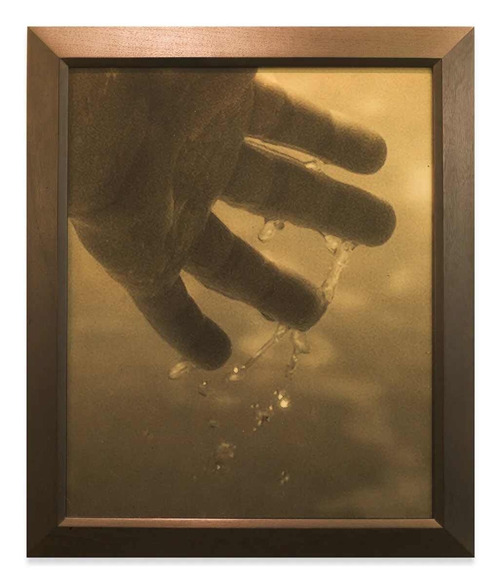  Goldtones / Dripping Hand, 2021, Plexiglass with 24 carat gold leaf, 23.5" x 19.5"   