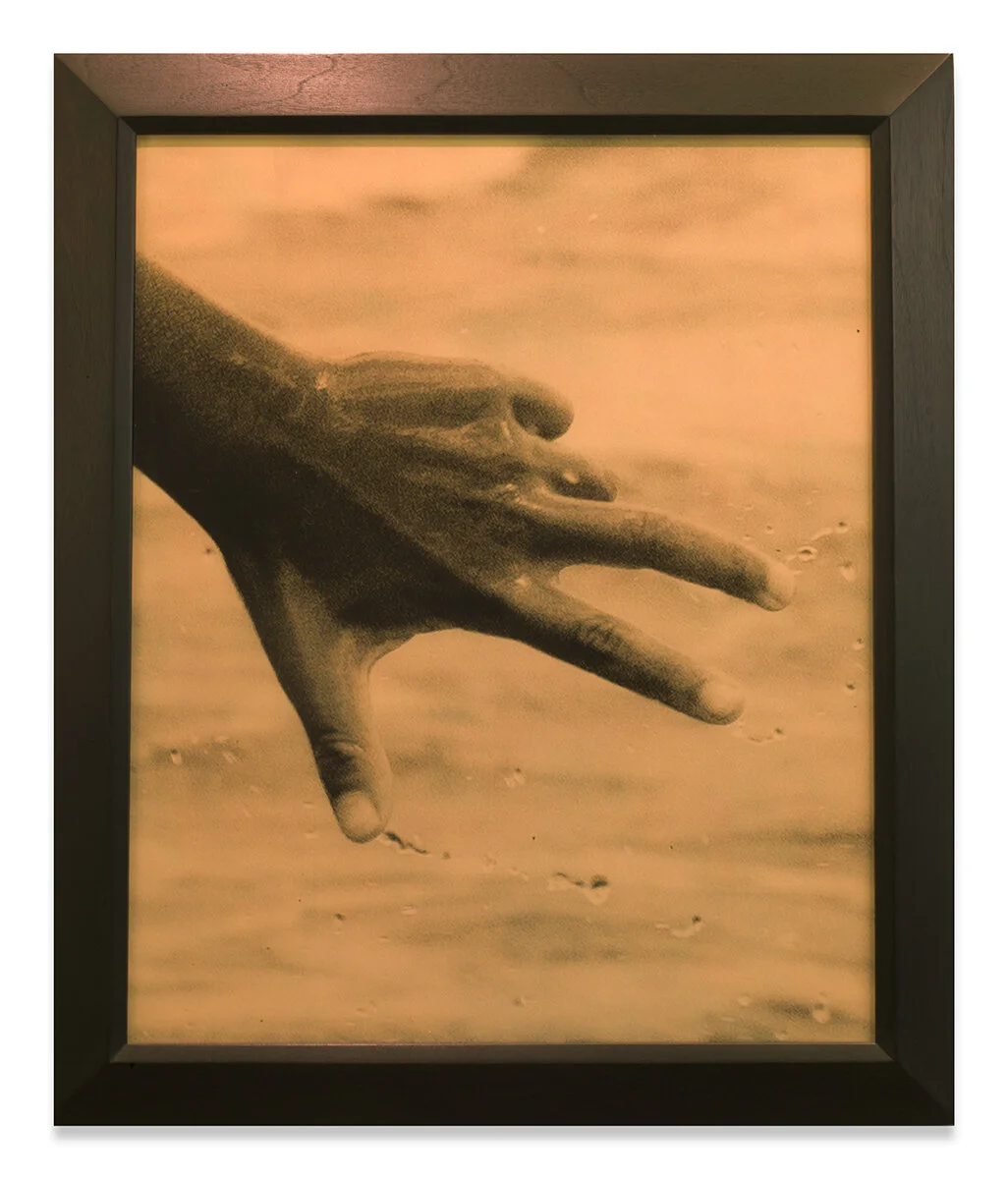  Goldtones / Running Hand, 2021, Plexiglass with 24 carat gold leaf, 23.5" x 19.5"   