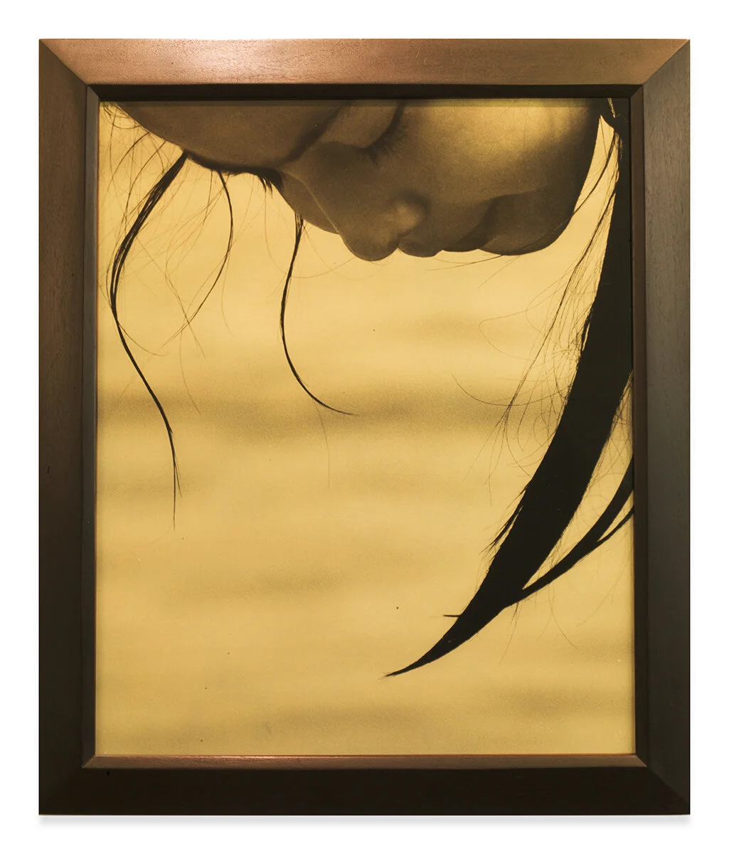  Goldtones / Girl with Long Hair, 2021, Plexiglass with 24 carat gold leaf, 23.5" x 19.5"   