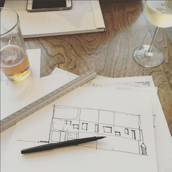  Our friendly building-mates  @holsemcoffee  are now serving beer and wine. This calls for  #fridaydesignhappyhours   #northpark   #craftbeer   #architecture   #design   #wine   #sketches   #designbuild  with  @jfxc3   #kristibyersarchitect  