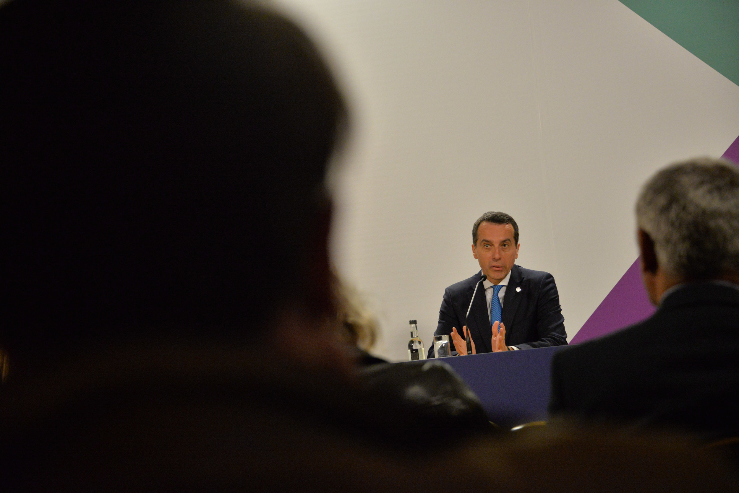  Austrian Chancellor Christian Kern speaks during a press conference at a summit of the European Council in Valletta, Malta, Friday, Feb. 3, 2017. A continued flow of migrants from the Middle East and Africa is pressuring the European Council to act 