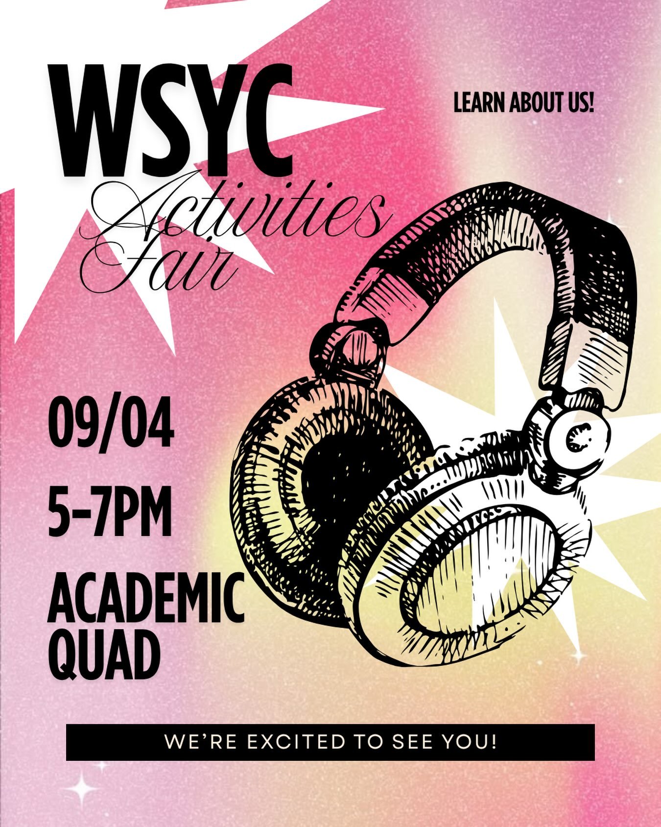 Come find your people! 🫶🎙️✨
Stop by our table at the Campus Activities Fair to learn more about our station and how you can get involved!

#collegeradio #collegeradiostation #shippensburg #shippensburguniversity #wsyc