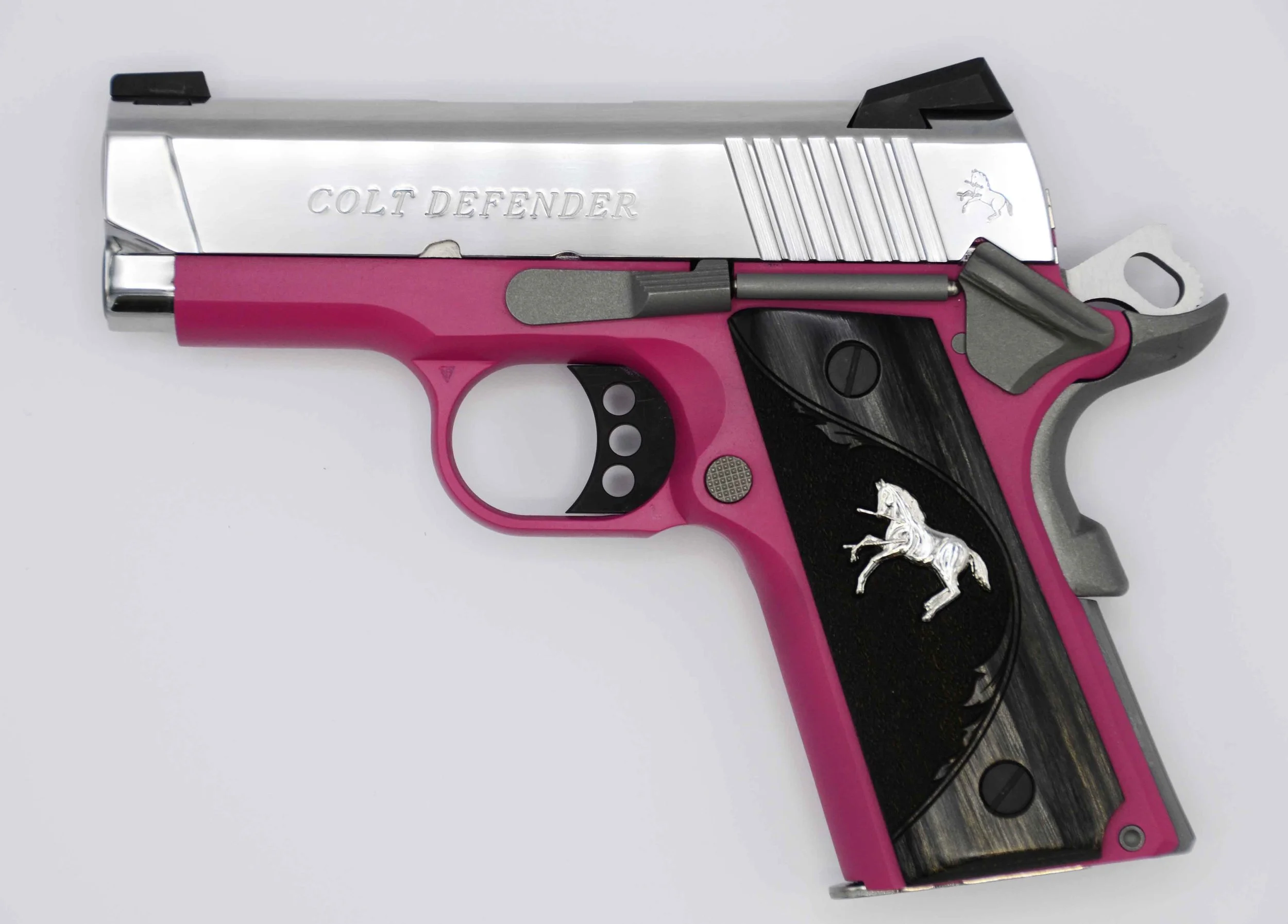  Colt Raspberry Defender 9mm O7002D-PK - Colt Defender, 3" Barrel, 9mm, Coral Frame, Polished Stainless Slide , Rampant Colt grips (TALO 1 of 400 Thanks , Eric , my mistake.) UPC – 098289111760
