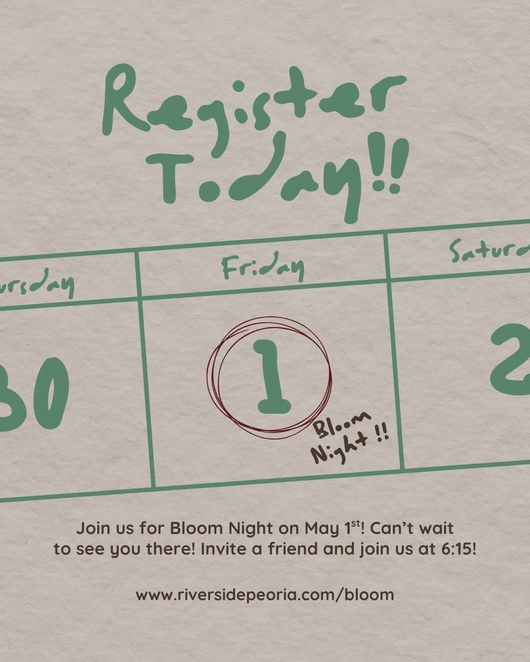 We're so excited for Bloom Night on May 1st! 🎉 Join us for the pre-party starting at 6:15pm with snack and coffee trucks, a candy bar, and the opportunity to pot your own plant! 🌷 Then the service will begin at 7pm! Let us know if you'll make it by