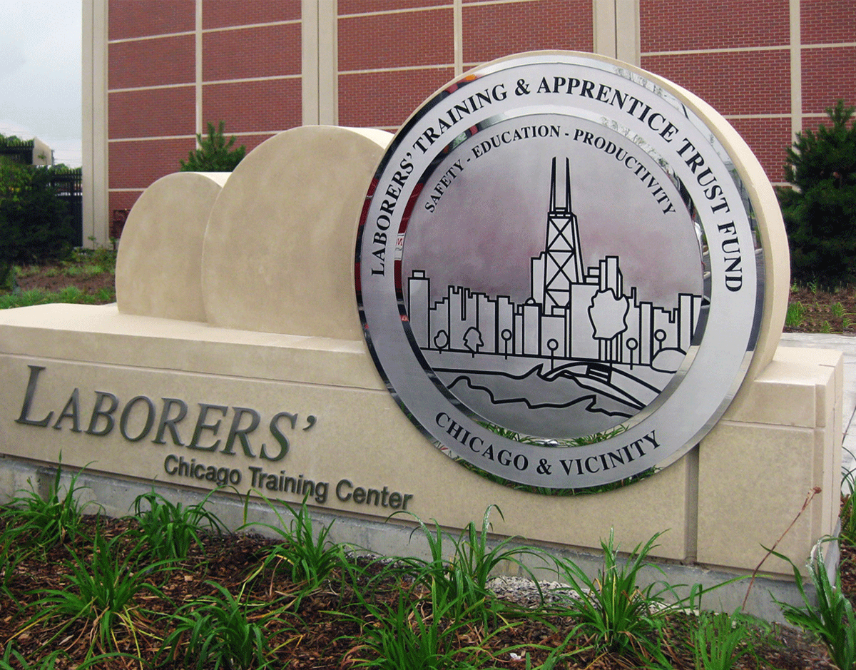 Etched Stainless Steel Medallion - Polished Finish - Chicago Laborers - Masterwork Plaques