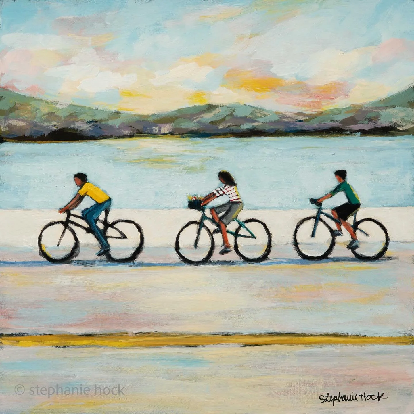 Recently dropped off some new paintings at @davidericsonfineart including this one “Peaceful Coast.” I love the play on words with coasting on a bike and the actual coast of a shoreline because honestly, both things bring me so much peace
