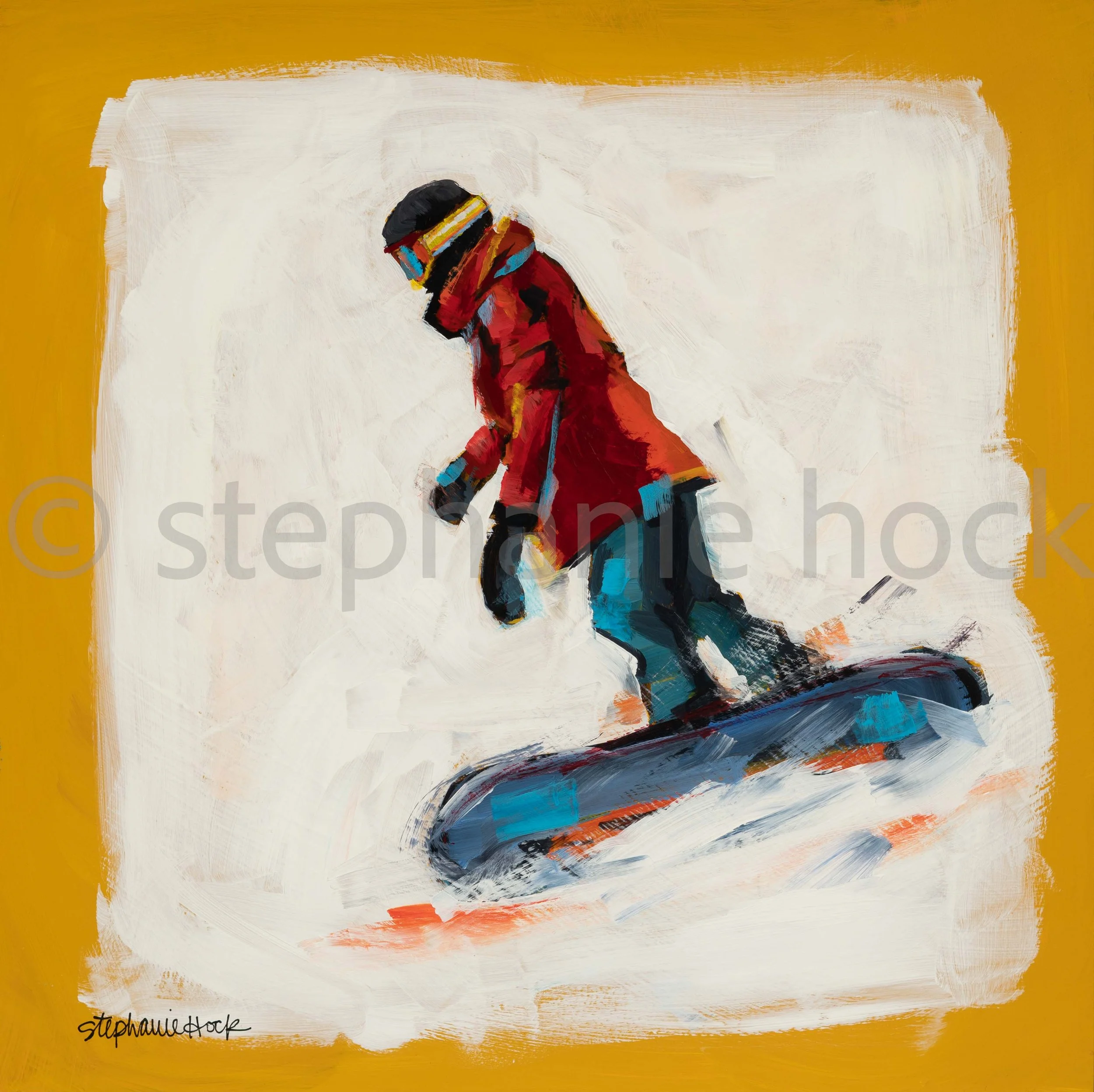 "Yellow Snowboarder" 
16x16 inches
$1,125