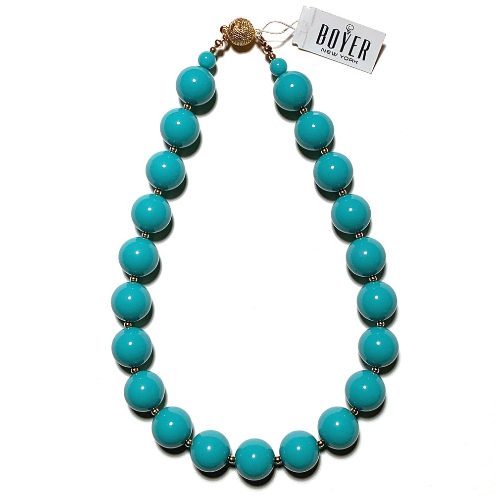 Turquoise big bead necklace with magnetic claps — Boyer New York