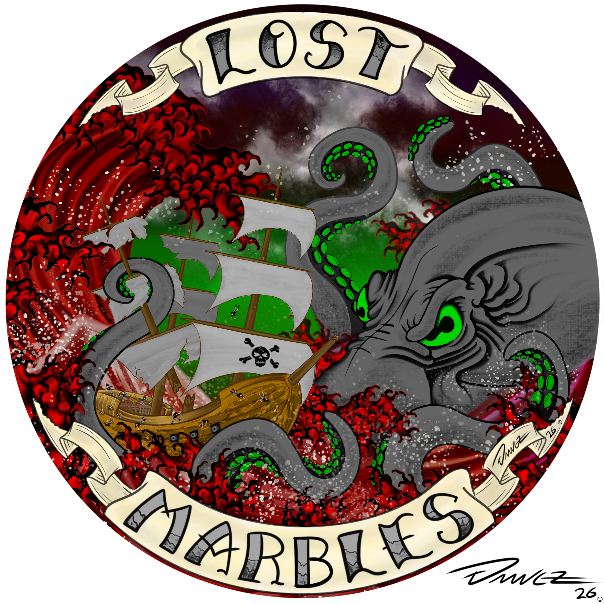 Kraken Attack - Lost Marbles (promo art) - 2026 - Blood Wave variant (Procreate digital painting)