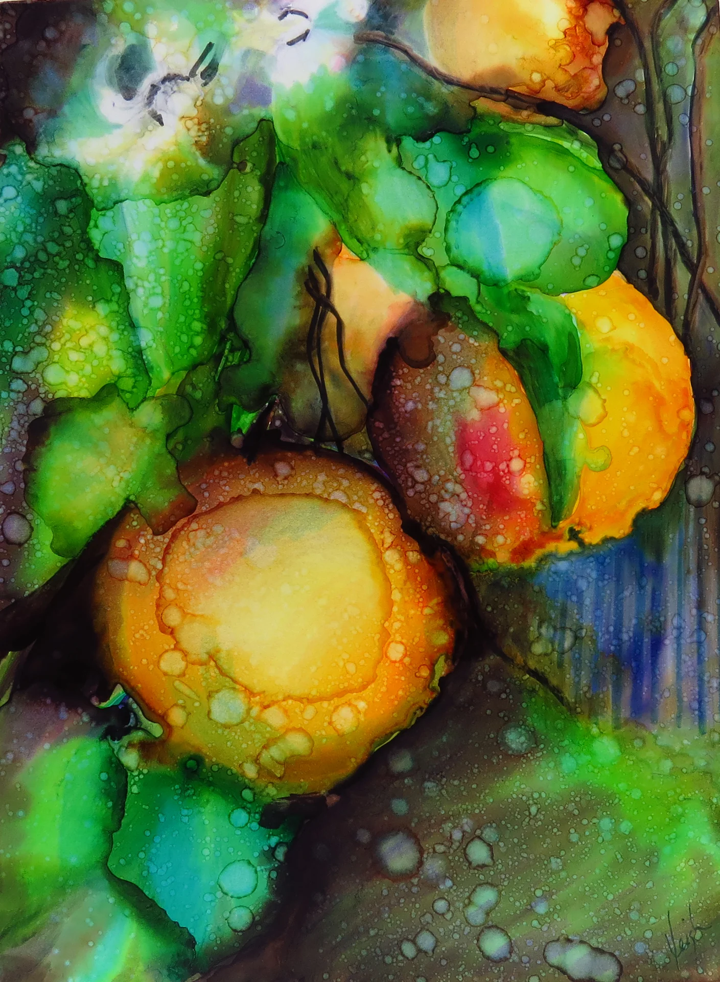 "Blossom to Fruit: Ruby Reds", ink on yupo