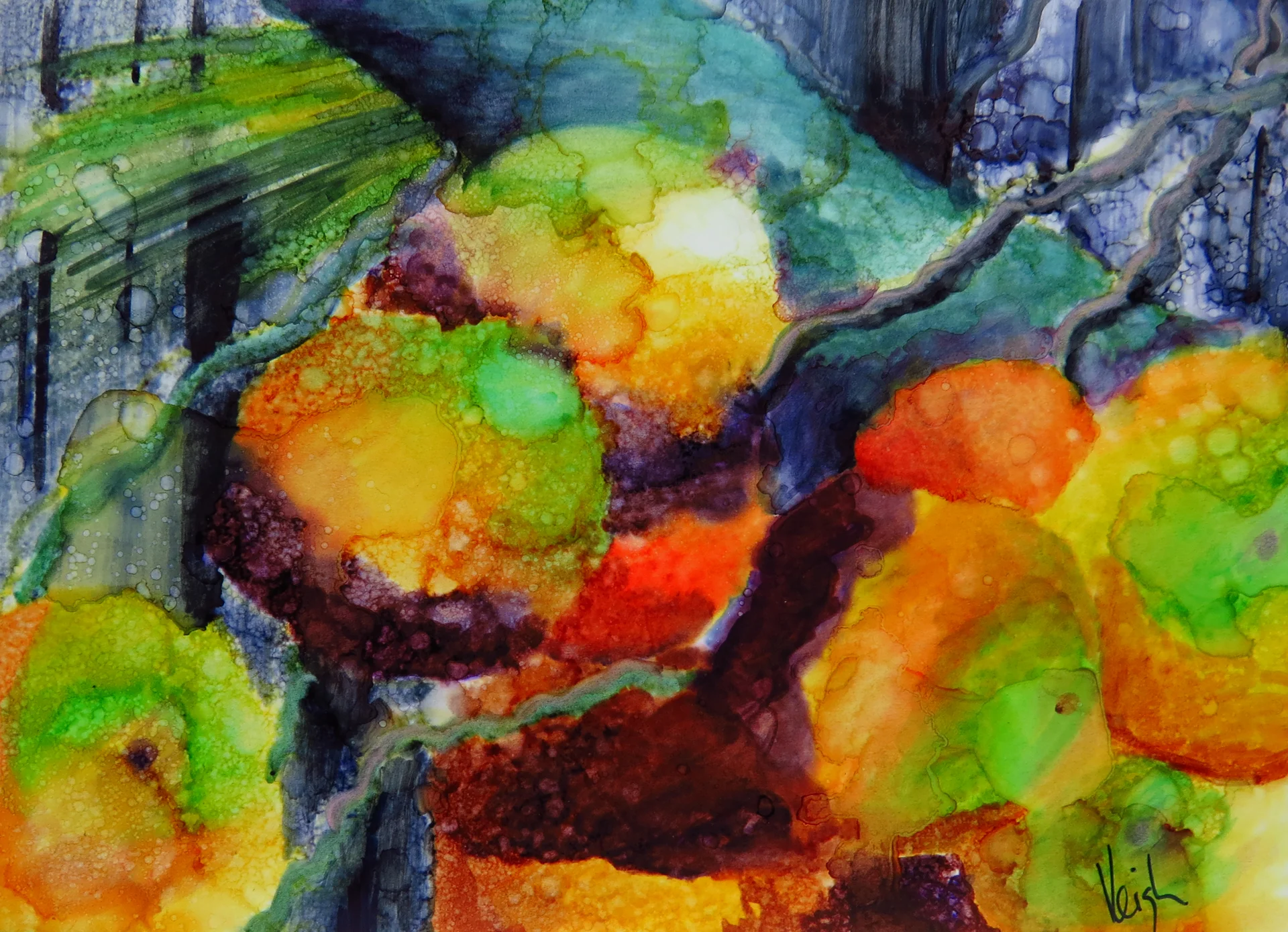 "Handful of Dates", ink on yupo, 5x7