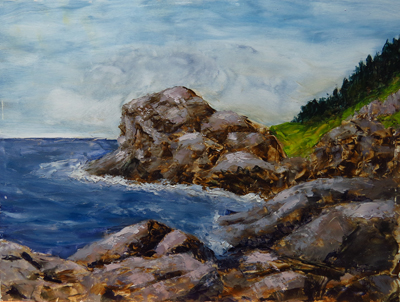 "Gull Rock at Monhegan", oil