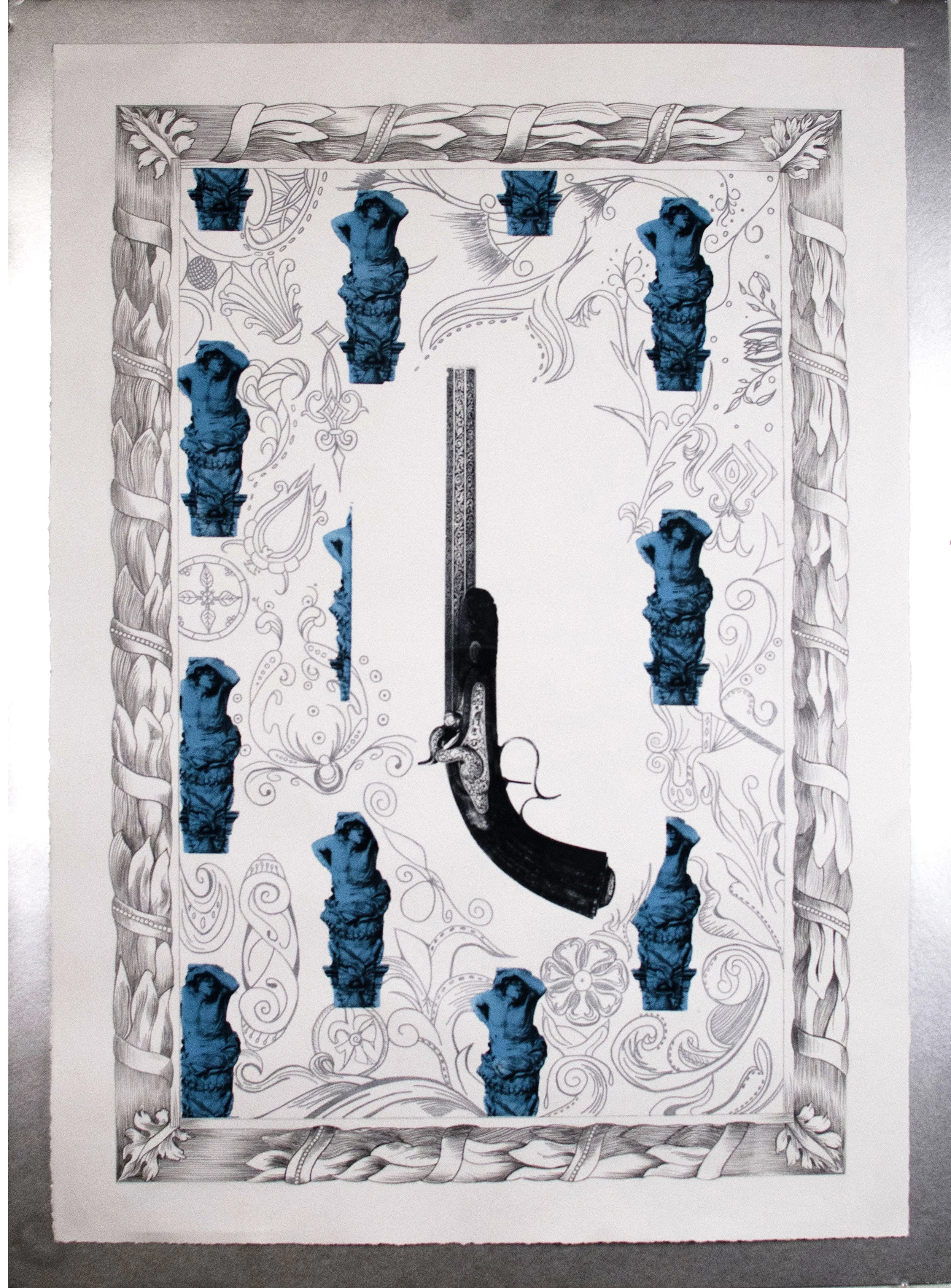  Triptych part 1. Screenprint, additional hand-drawn border. 27x48. price upon request 
