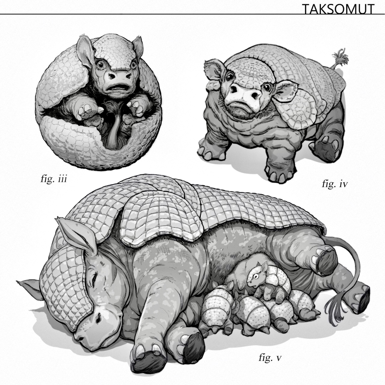  The taksomut offspring are quite hardy themselves; their flexibility allows them to roll into tiny spheres as they follow their mother about on the the surface. This ability offers them protection from smaller predators and would-be scavengers who m