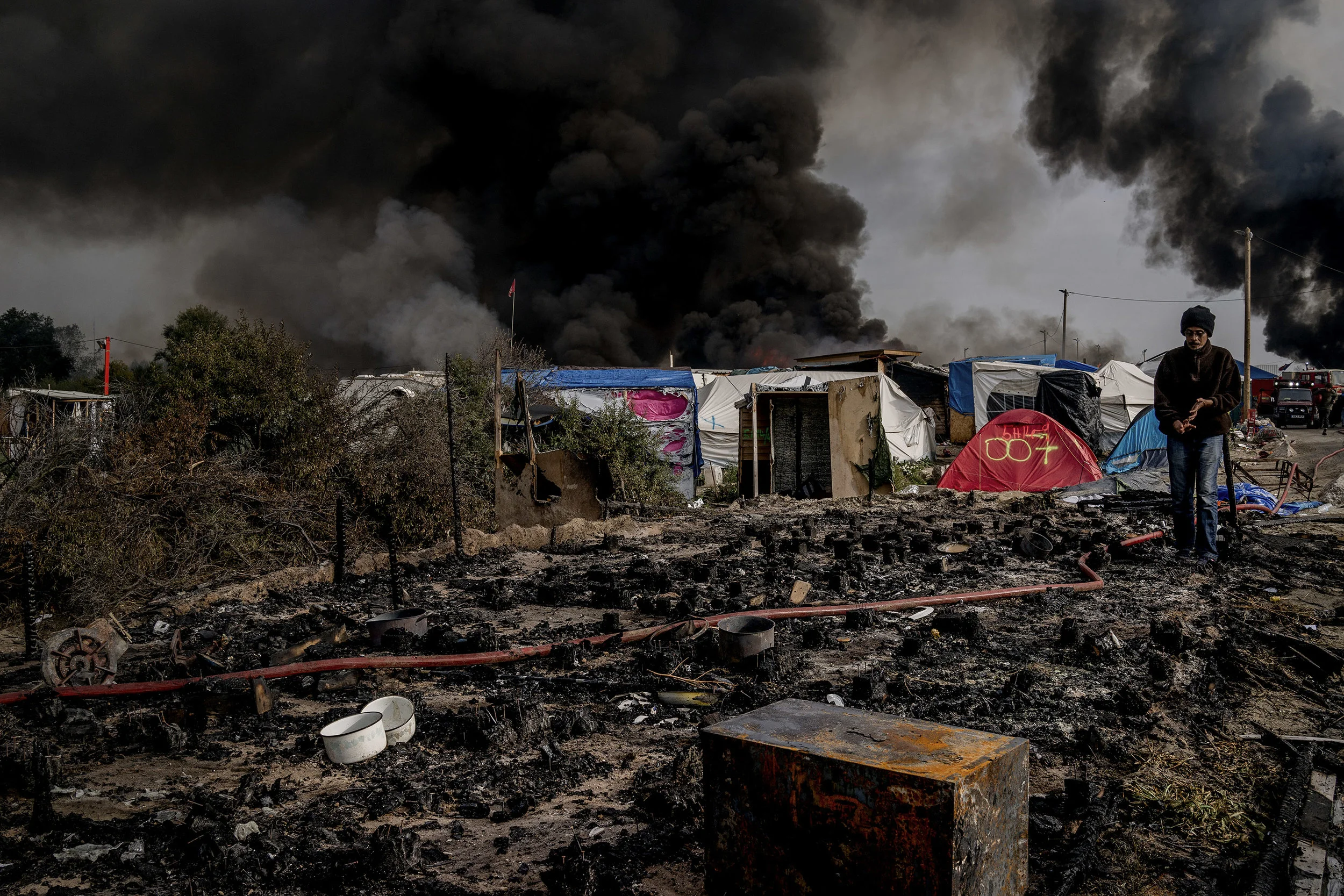 26th October 2016, The Jungle of Calais in France is in huge fire.