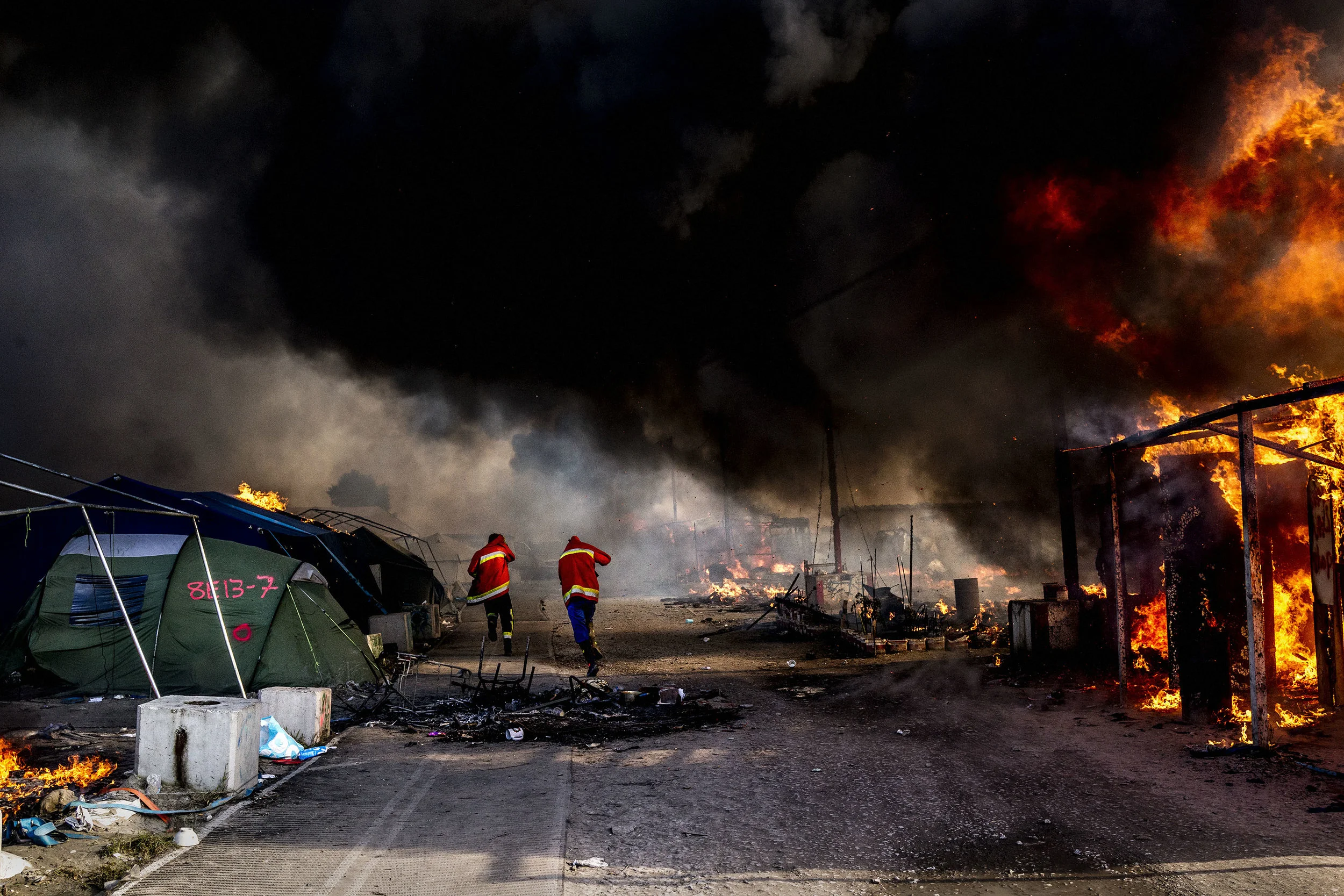 26th October 2016, The Jungle of Calais in France is in huge fire.