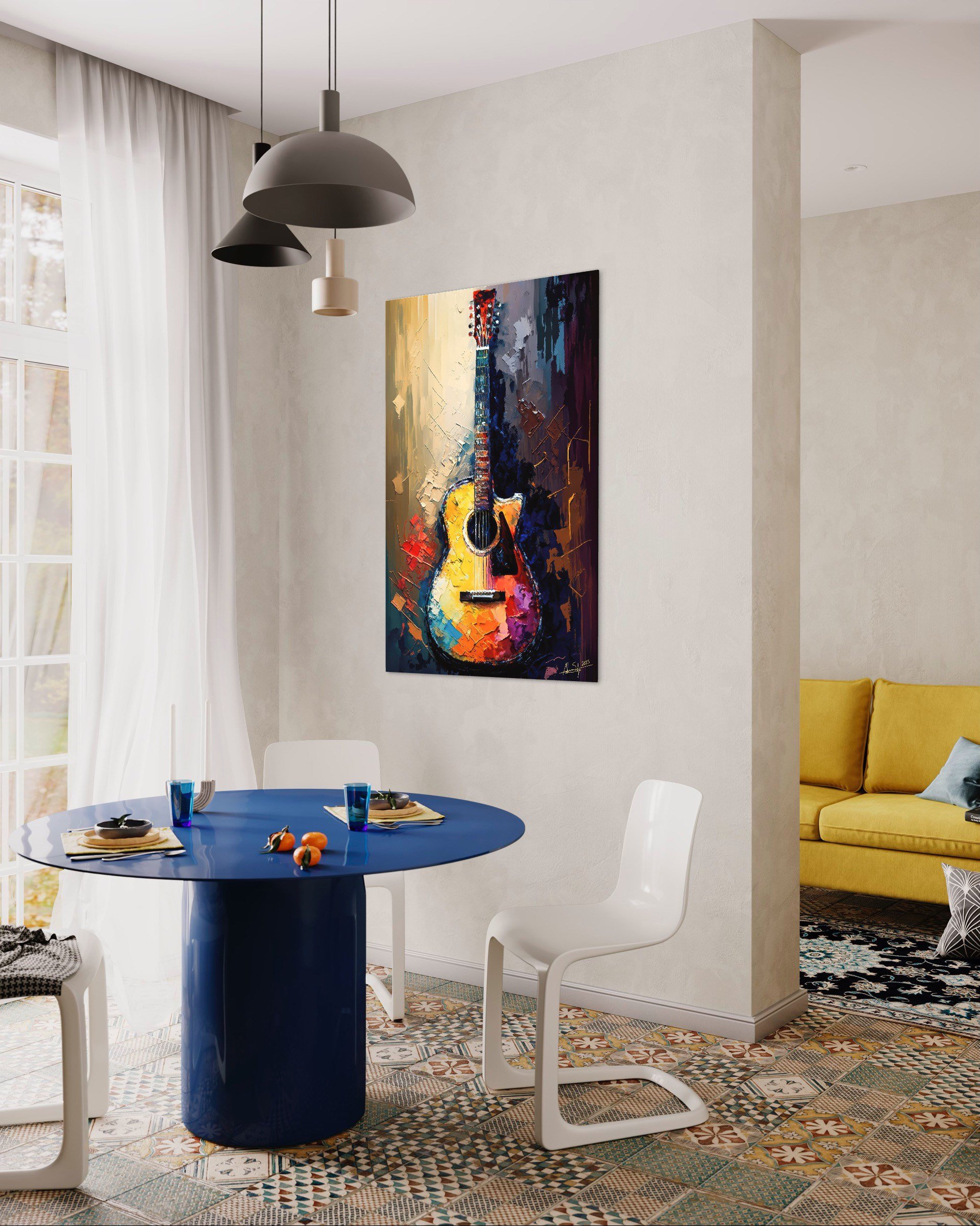 Acoustic Color | Guitar Painting Music Prints Palette Knife Impressionistic Modern Wall Art Canvas Metal Decor