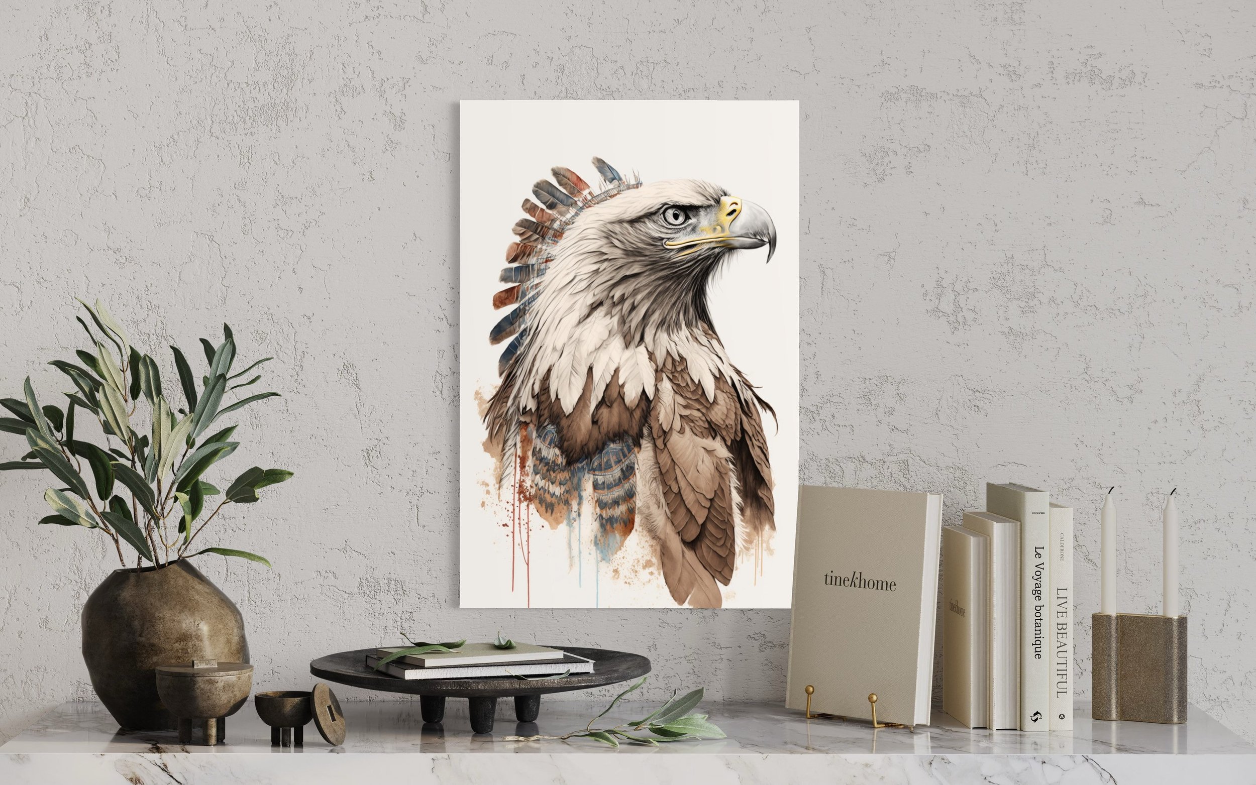 Eagle’s Liberty | Native American Art Golden Eagle Print Paintings Animal Drawings Boho Wall Canvas Metal Home Decor