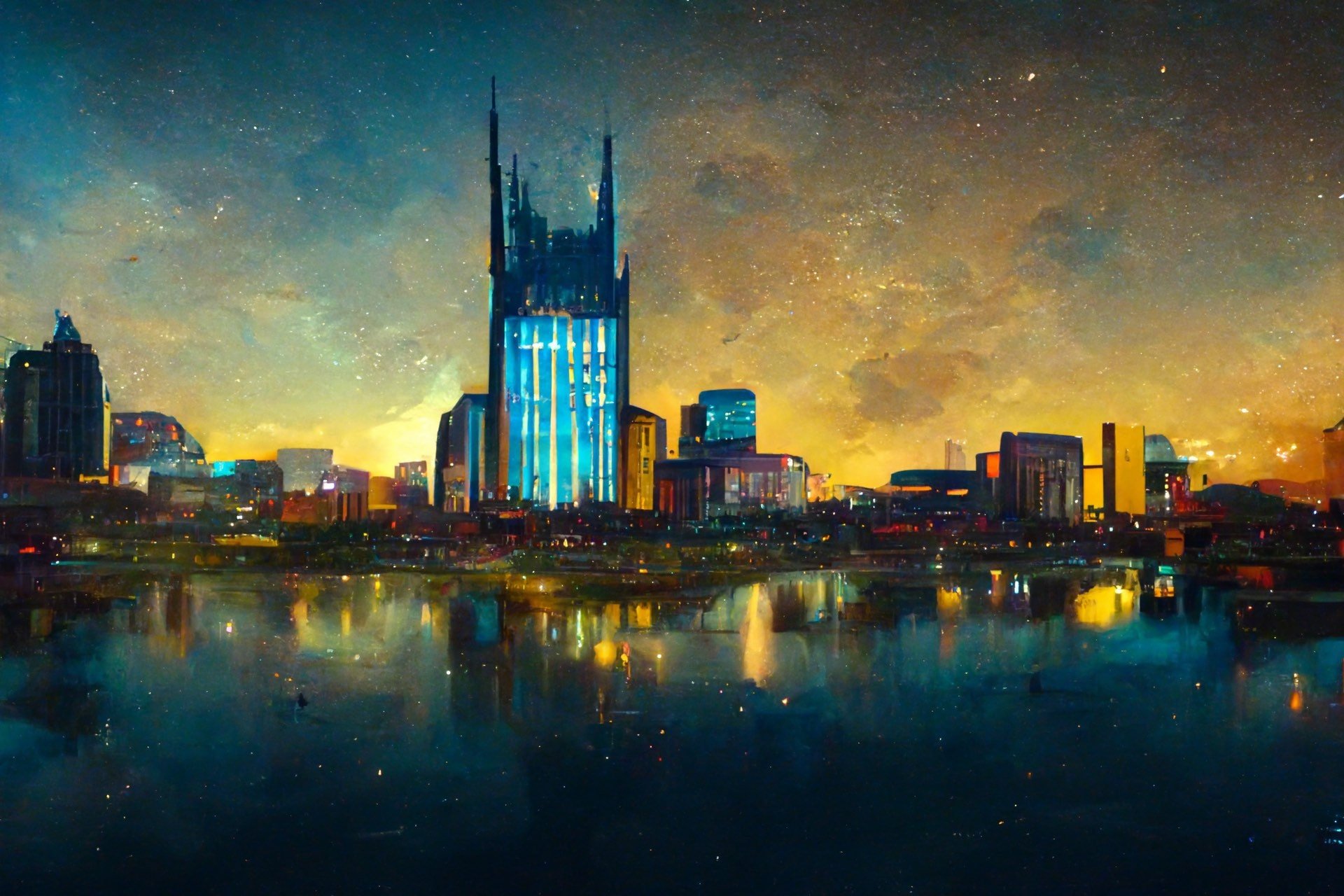 Starry Night Nashville | Music City Tennessee Photography Abstract Digital Canvas Prints Metal Wall Art Home Office Decor